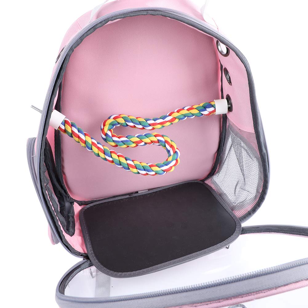 JUNIQUTE Pink Bird Backpack Carrier with Portable Feeder Cups, Airline-Approved, Ventilated Space Capsule for Travel & Hiking