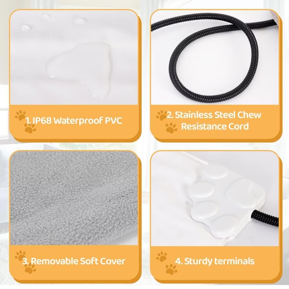 Pet Heating Pad For Cats Dogs With Timer Temperature Adjustable, Electric Heating Mat Indoor, Adjustable Warming Mat, Waterproof Heated Bed With Chew Resistant Steel Cord,Pet Heated Mat