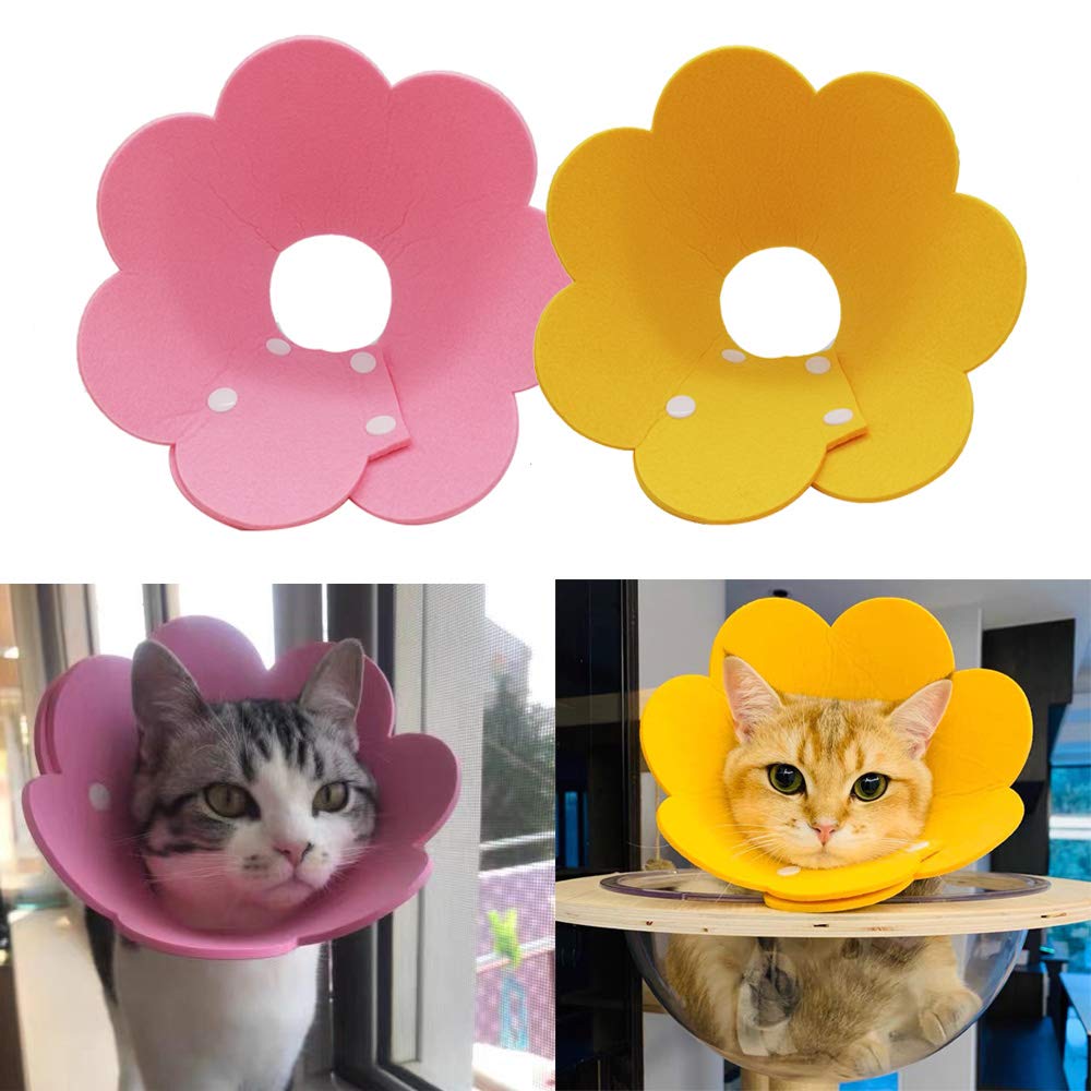 Adjustable Cat Recovery Collar - Cute Flower Neck Cat Cones After Surgery, Set Of 2 Cat E Collar, Surgery Recovery Elizabethan Collars For Kitten And Cats S Size (2 Pcs)