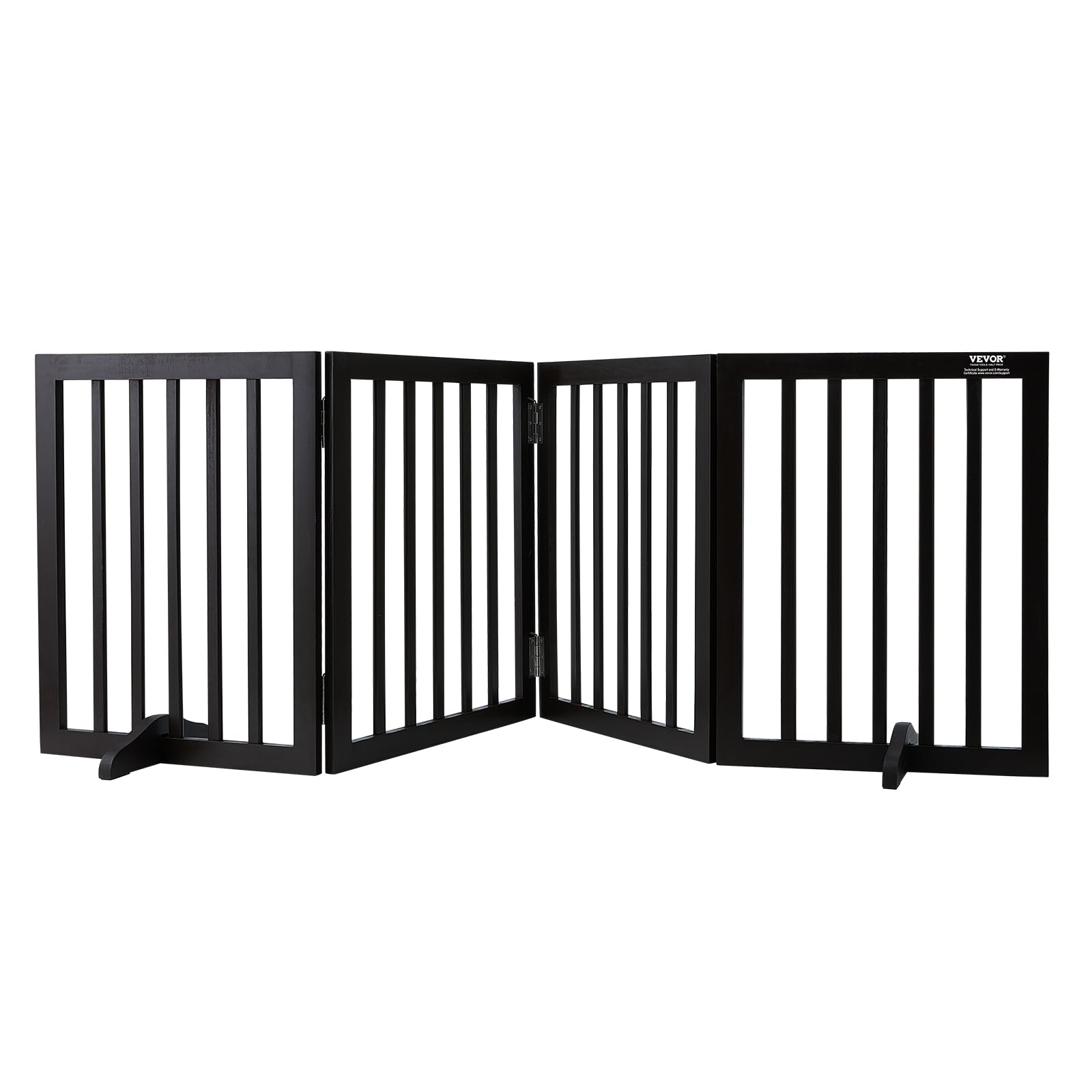 Vevor Free Standing Dog Gate, 24' H X 80.3' W Freestanding Pet Gate, 4 Panels Foldable Dog Gate For Wide And Narrow Passageways, Expandable Dog Barrier With Silent Foot Support For Indoor, Brown