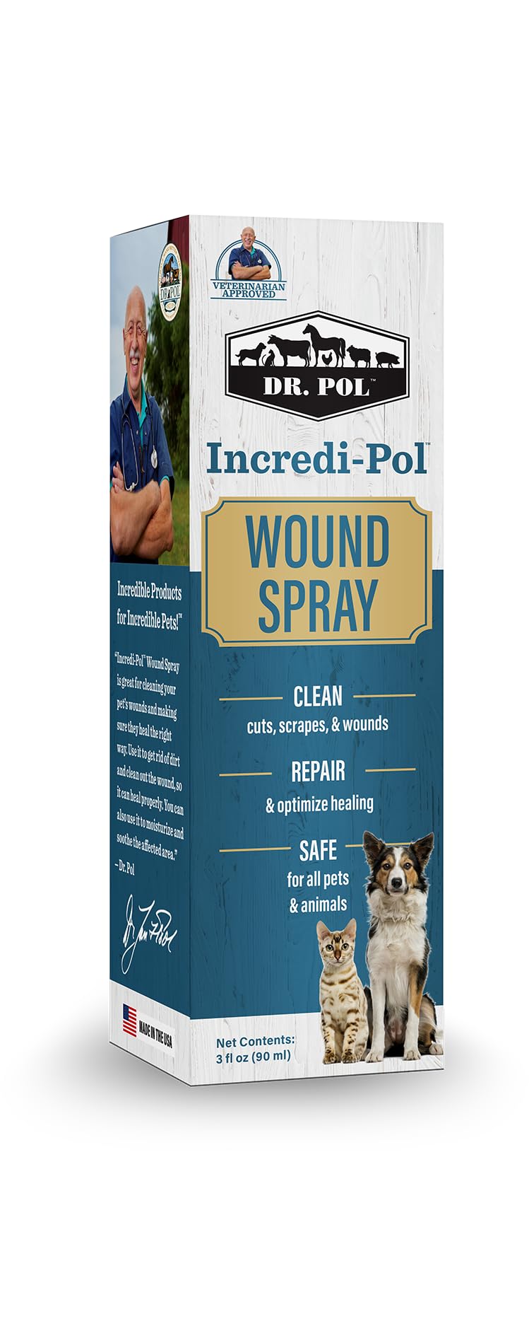 Dr. Pol Incredi-Pol Wound Spray for Dogs, Cats, Horses, and All Animals - Dog Wound Care to Clean Cuts, Scrapes, Hot Spots, and