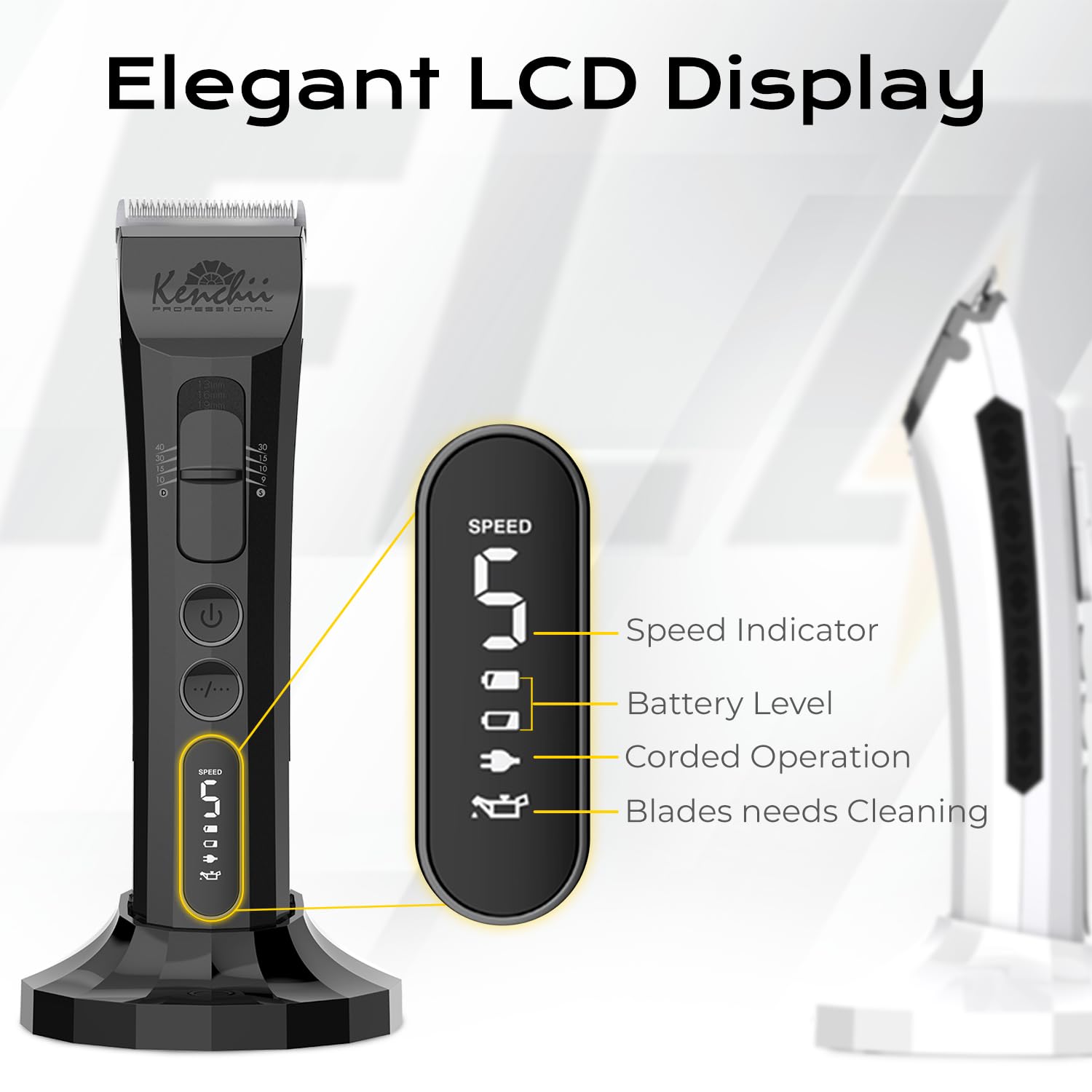 Kenchii Flash Dog Clippers For Grooming - 4-In-1 Digital Cordless Dog Grooming Clippers - Precision Pet Grooming Trim, Shape, And Style Effortlessly, Pearl Black