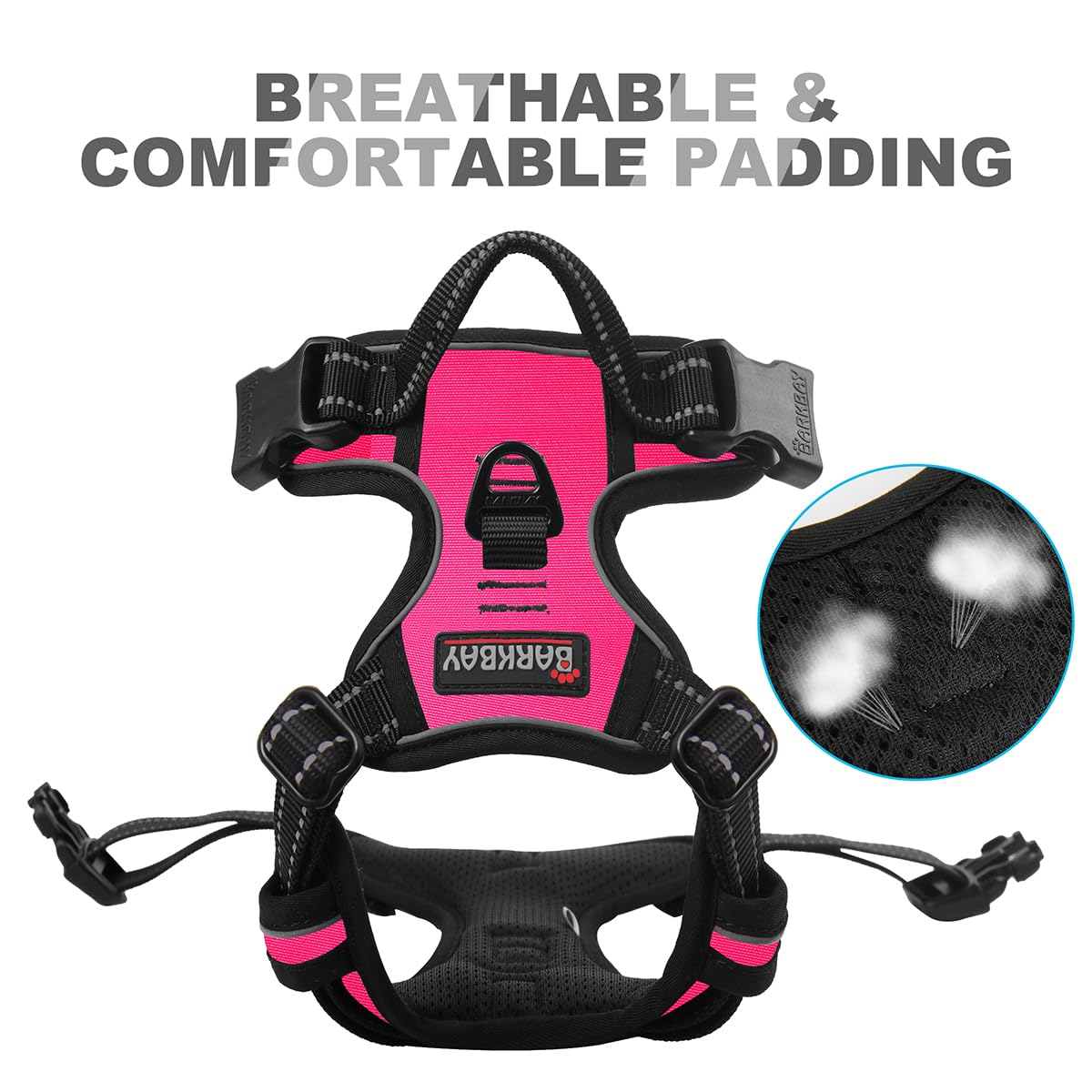 BARKBAY No Pull Dog Harness Front Clip Heavy Duty Reflective Easy Control Handle for Large Dog Walking(Pink,XS)