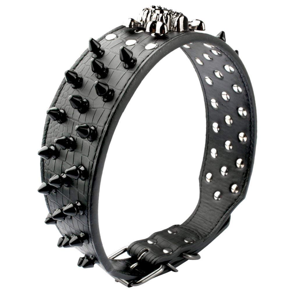 Serijoars Spiked Studded Dog Collar, PU Leather, Adjustable for Medium/Large Pets, Leopard2