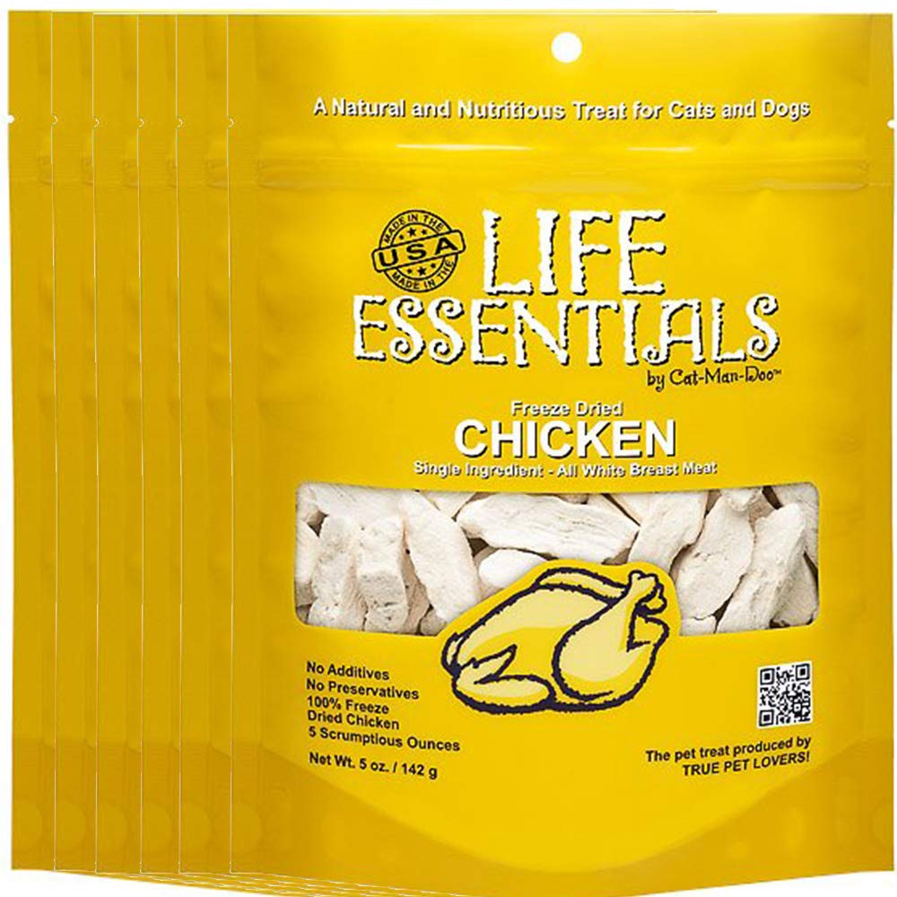 Life Essentials By Cat-Man-Doo All-Natural Freeze Dried Chicken Treats For Dogs & Cats No Grains, Fillers, Additives And Preservatives Proudly Made In The Usa - 6 Pack (5 Oz. Bag)