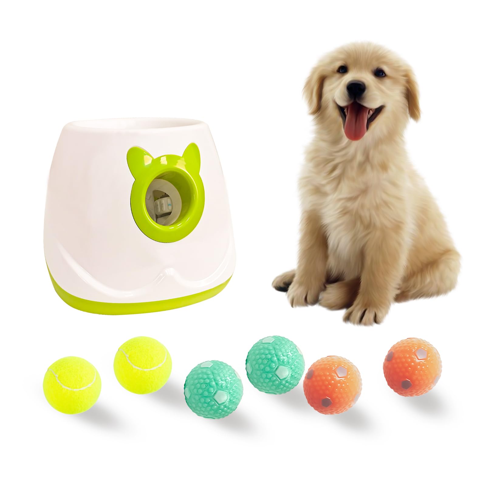 Besthls Automatic Dog Ball Launcher Interactive Tennis Ball Thrower Machine For Small Medium Dogs Fetching Distance 10-30Ft (Whi