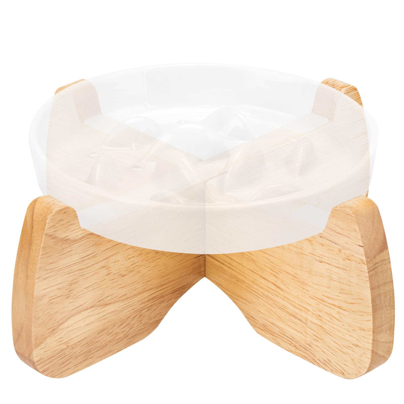 GUWINA Elevated Cat Bowl Stand, 6.1 Diameter 3.5 High Rubberwood Stand for Cat Dish, Detachable Raised Bowl Holder with Non-Slip