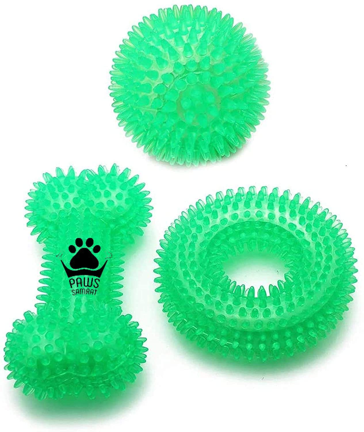 Paws Samrat Durable Squeaky Chew Ring, Bone & Ball ToyNonToxic Soft Natural Tpr Rubber Toy For Puppy || Cleans Teeth And Promo