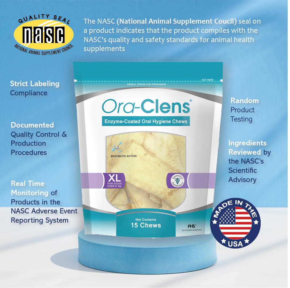 Ora-Clens Oral Hygiene Chews for X-Large Dogs-Enzymatic Dental Treats for Daily Oral Care, Cleans Teeth and Freshens Breath, Red