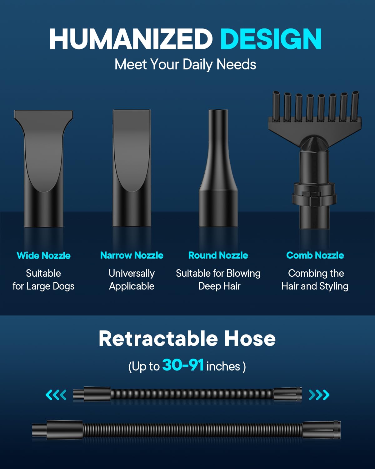 EGFKI Dog Dryer 5.2HP High Velocity Hair Blower with 4 Nozzles, Adjustable Speed & Temperature, Dark Black Pet Grooming Tool