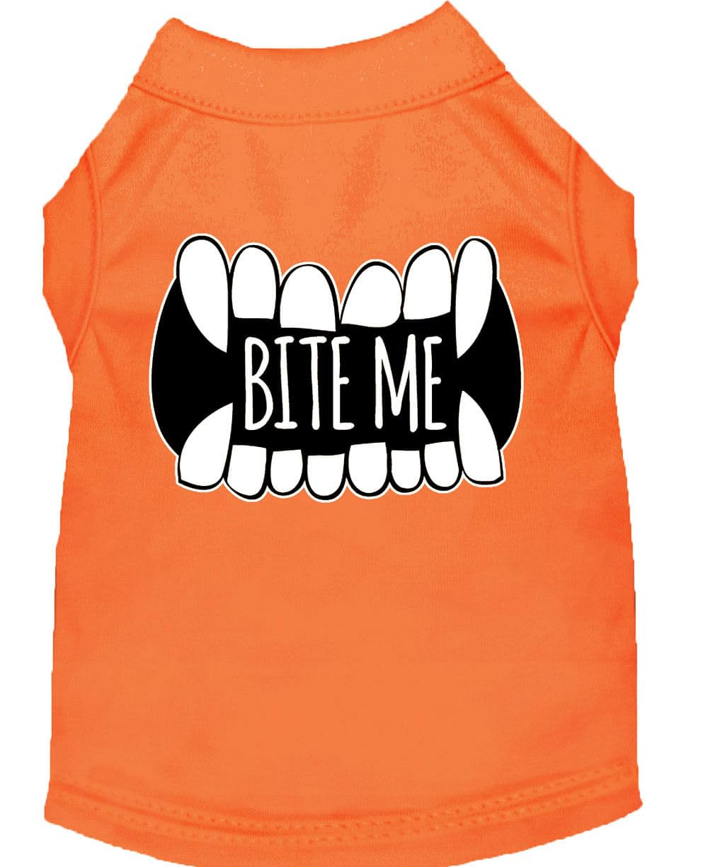 Bite Me Screen Print Dog Shirt Orange Sm 10