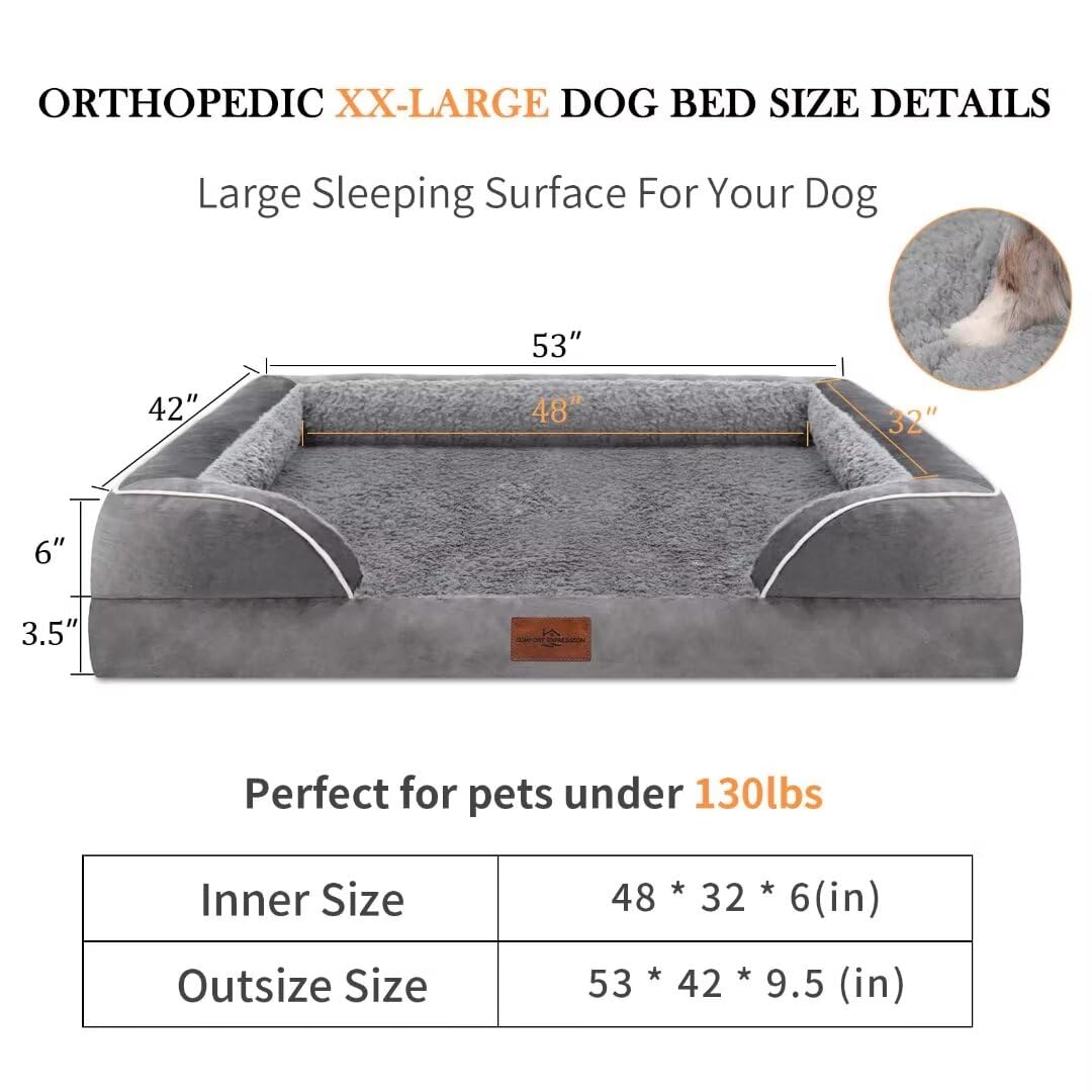 Comfort Expression Xxl Orthopedic Dog Bed For Extra Large Dogs, Waterproof Orthopedic Foam Dog Beds, Washable Dogs Sofa Beds Wit