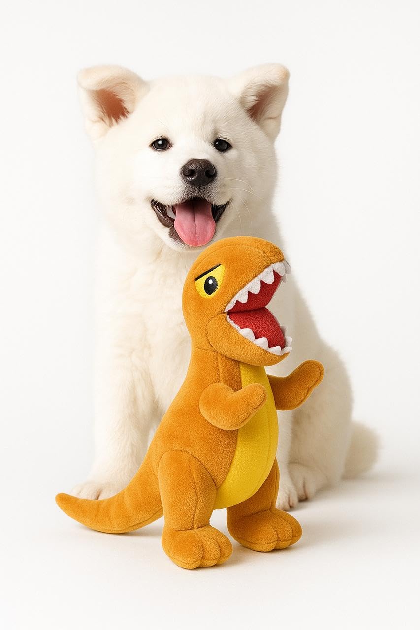 WAGGYTAILS Premium Plush Dog Toy Dinosaur (Made in U.A.E) Royal Brown NonSqueaky Soft Dog Toy (35 x 15 cm) | Durable Chew & Cud