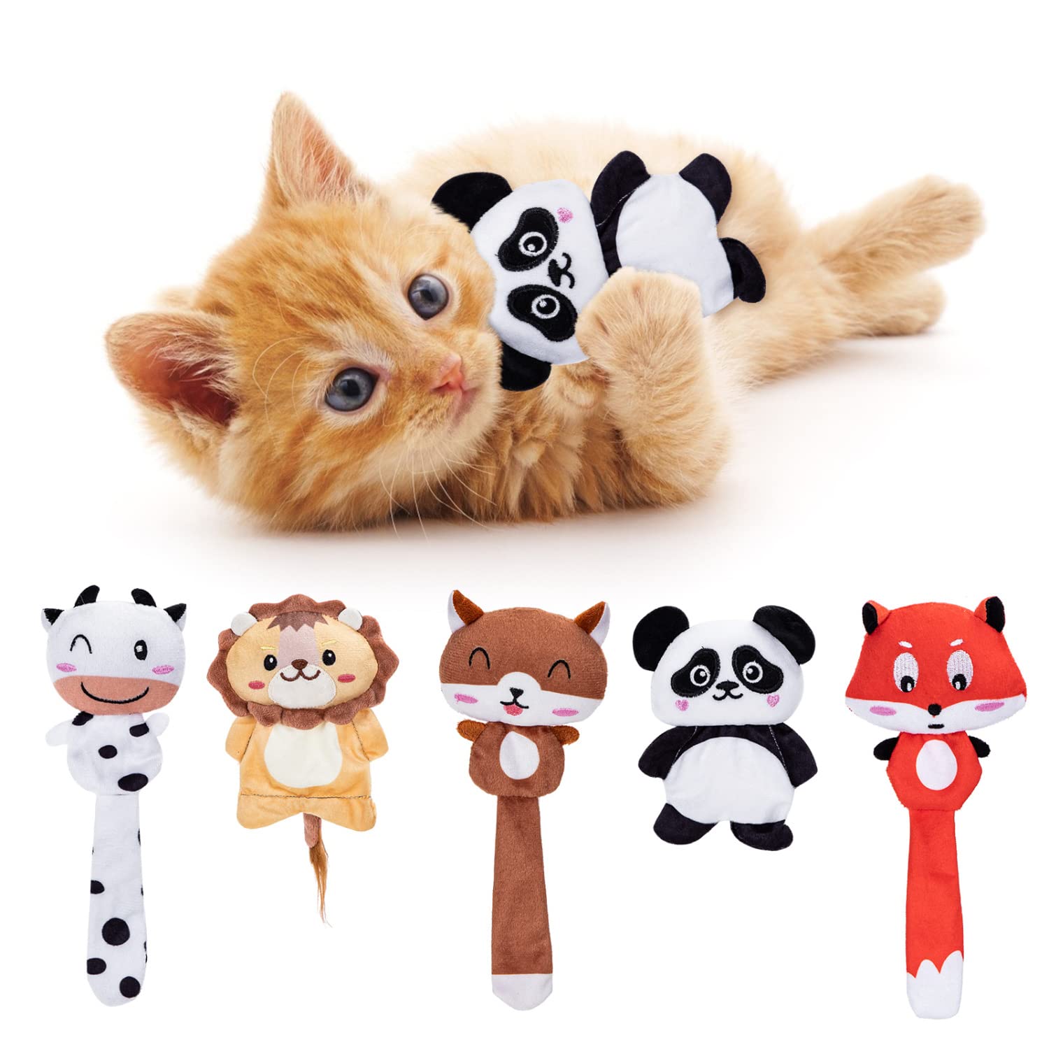 Nobleza Catnip Toys, 5Pcs Cat Chew Toys For Indoor Cats Clearance, Cute Animal Shapes Plush Kitty Teething Play With Crinkle Pap