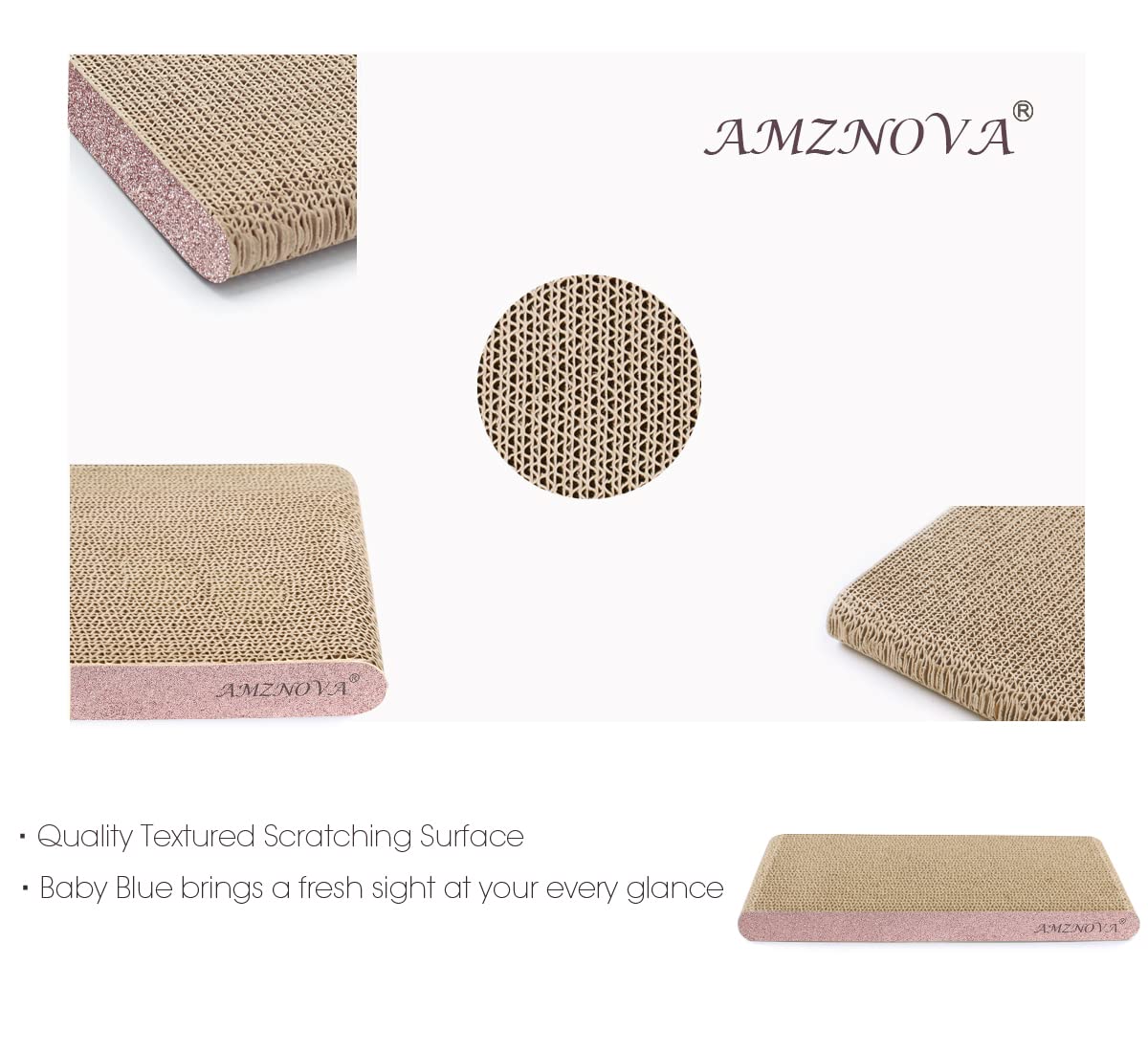 Amznova Cat Scratcher, Scratching Pad, Durable Recyclable Cardboard With Catnip, Narrow, Glitter Rose Gold