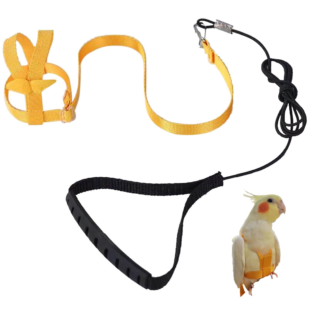 Parrot Harness Adjustable Pet Bird Harness Leash Outdoor Flying Trainning Rope Leash Anti- Bite Elastic Strap For Bird Parrot Cockatoos Macaws (Yellow, L)