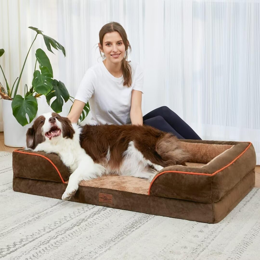 Comfort Expression Cooling Dog Bed For Extra Large Dogs, Orthopedic Memory Foam Dog Bed, Xl Dog Bed With Removable Cover, Waterproof Pet Bed Large With Bolster(X-Large,Khaki Brown)
