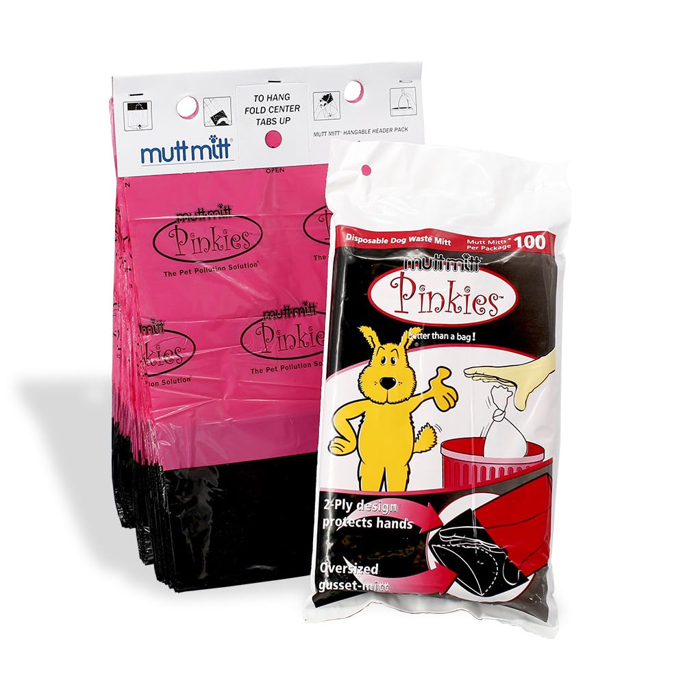 Mutt Mitt Pinkies 2-Ply 100 Pink & Black Dog Waste Bags on 1 dog waste bag station header - 300% Thicker than mini roll dog wast