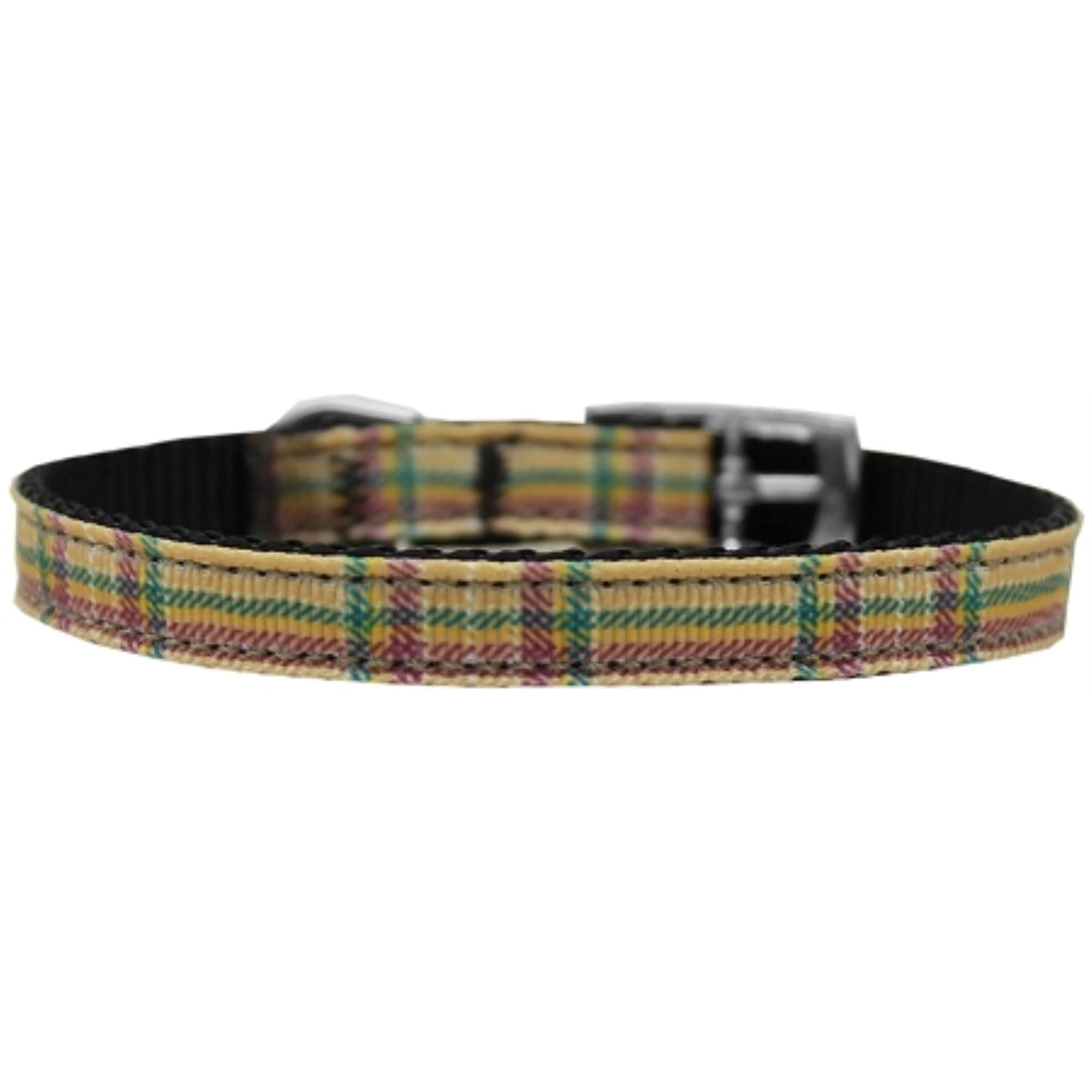 Mirage Pet Products 3/8&quot; Plaid Nylon Dog Collar with Classic Buckle, Size 10, Khaki