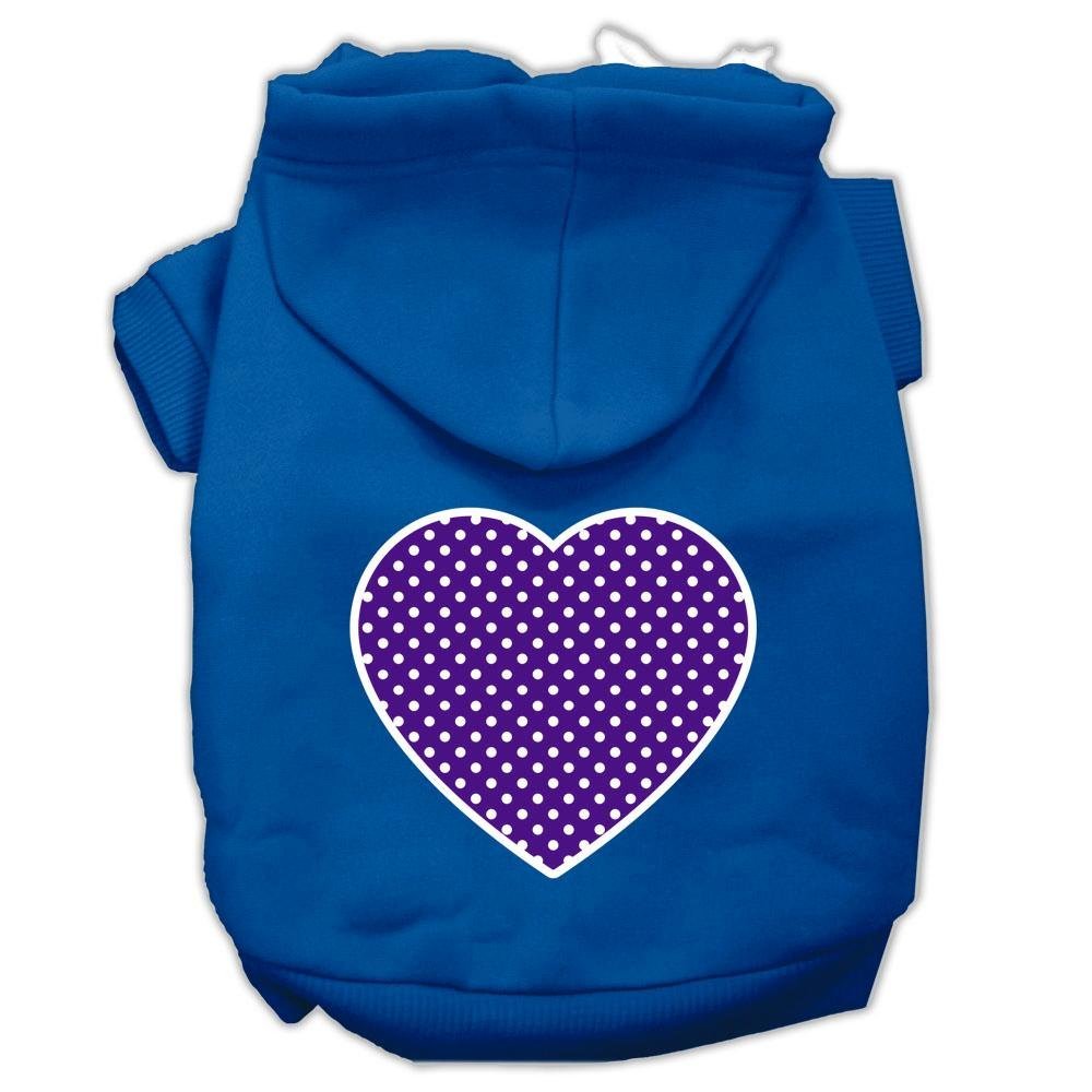 Pet Dog & Cat Hoodie Screen Printed, 'Purple Swiss Dots Heart' Blue Xs (0-3 Lbs.)