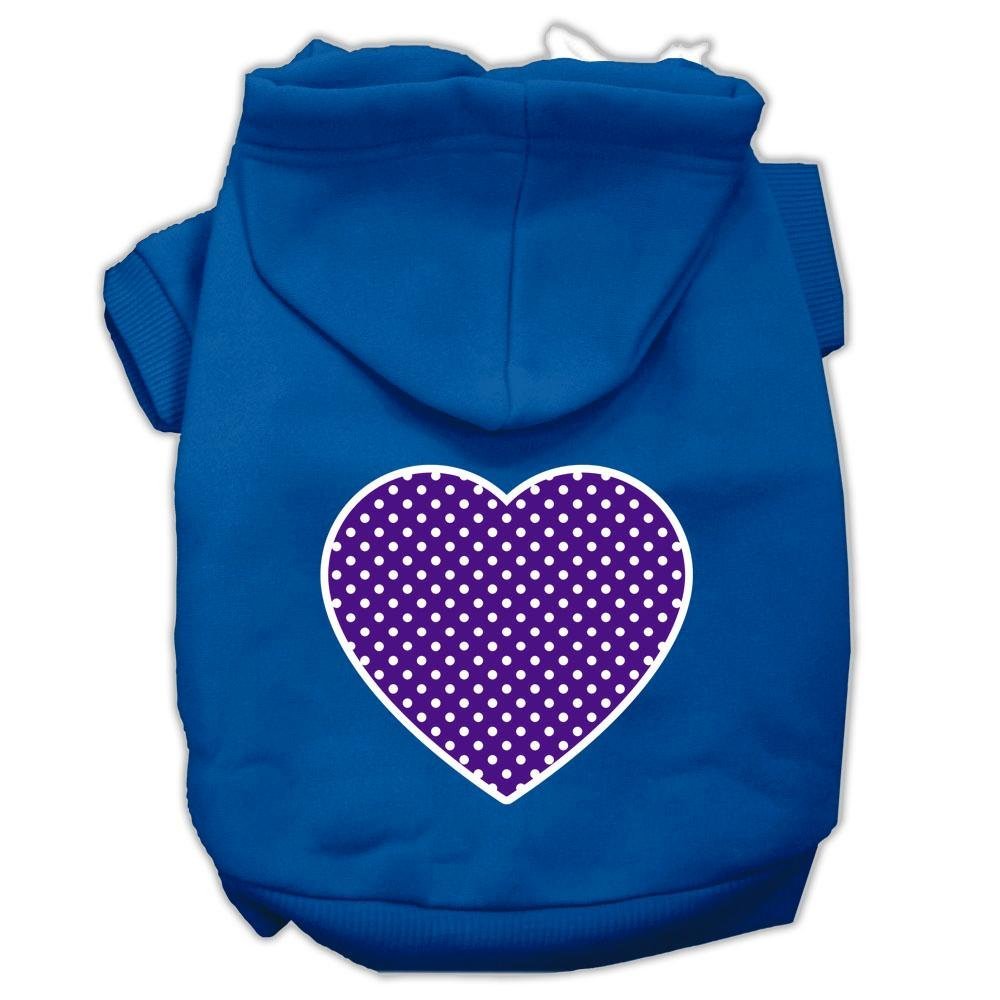 Pet Dog & Cat Hoodie Screen Printed, 'Purple Swiss Dots Heart' Blue Sm (3-6 Lbs.)