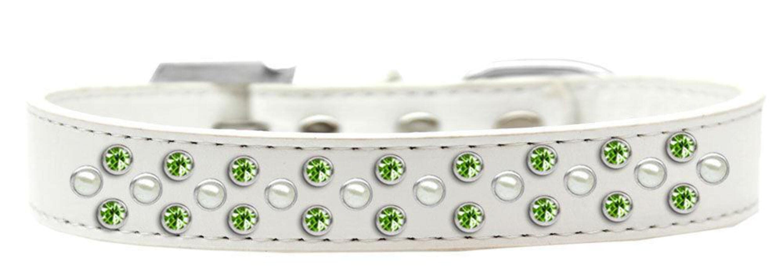Mirage Pet Products Sprinkles Dog Collar with Pearl and Lime Green Crystals, Size 18, Light Pink