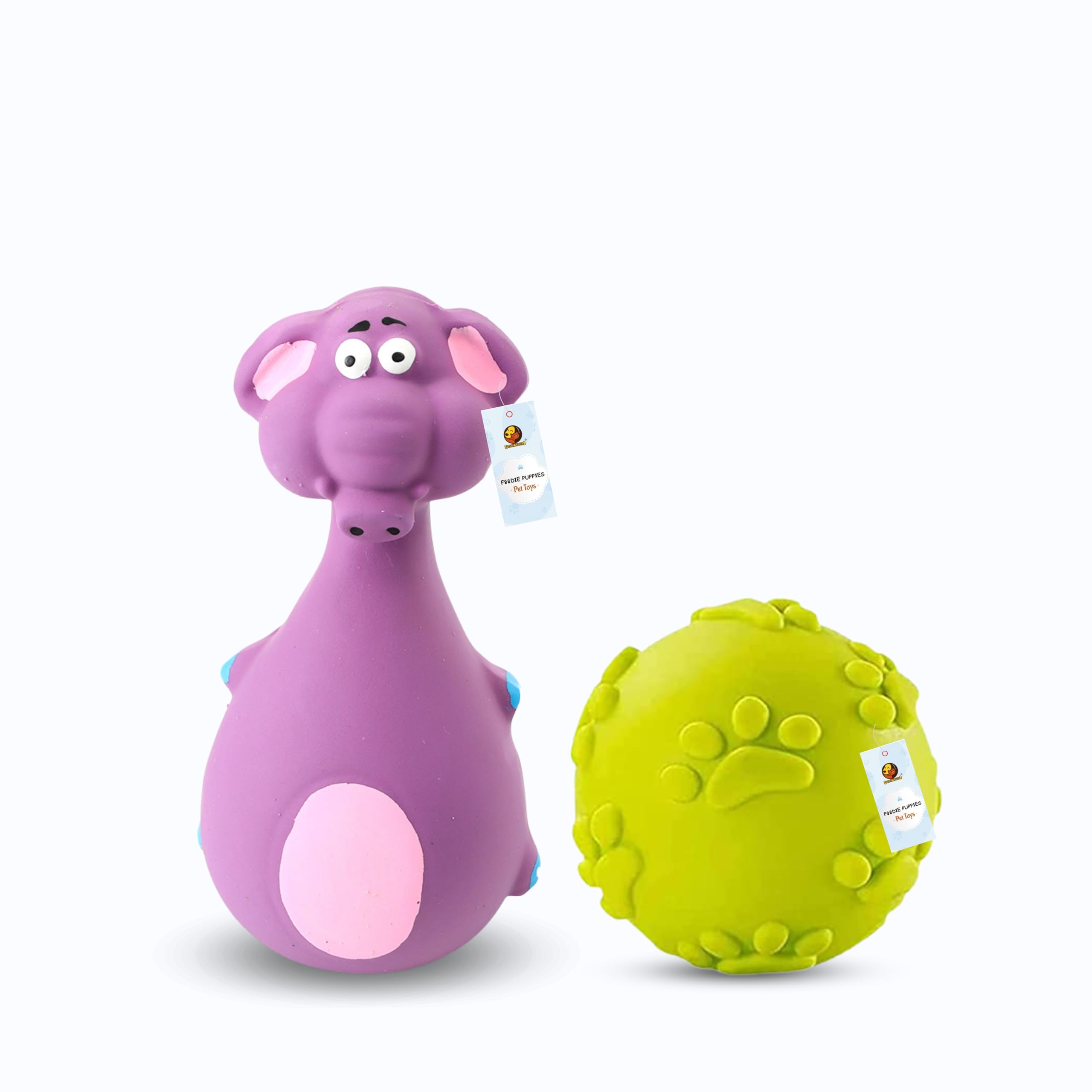 Foodie Puppies Dog Latex Squeaky Dog Toy Combo  (Claw Ball + Purple Elephant) | Suitable For Puppy And Small Dogs | Soft Rubber