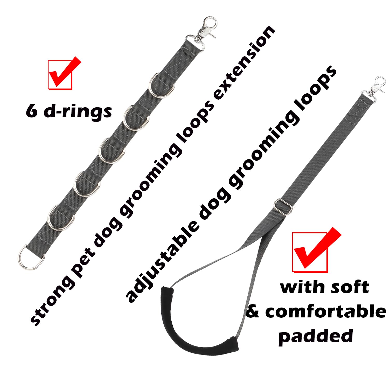 Dog Grooming Belly Straps Belly Band & Loop Extension Set - Adjustable & Comfortable Grooming Tools for Pet Grooming Tables Arms