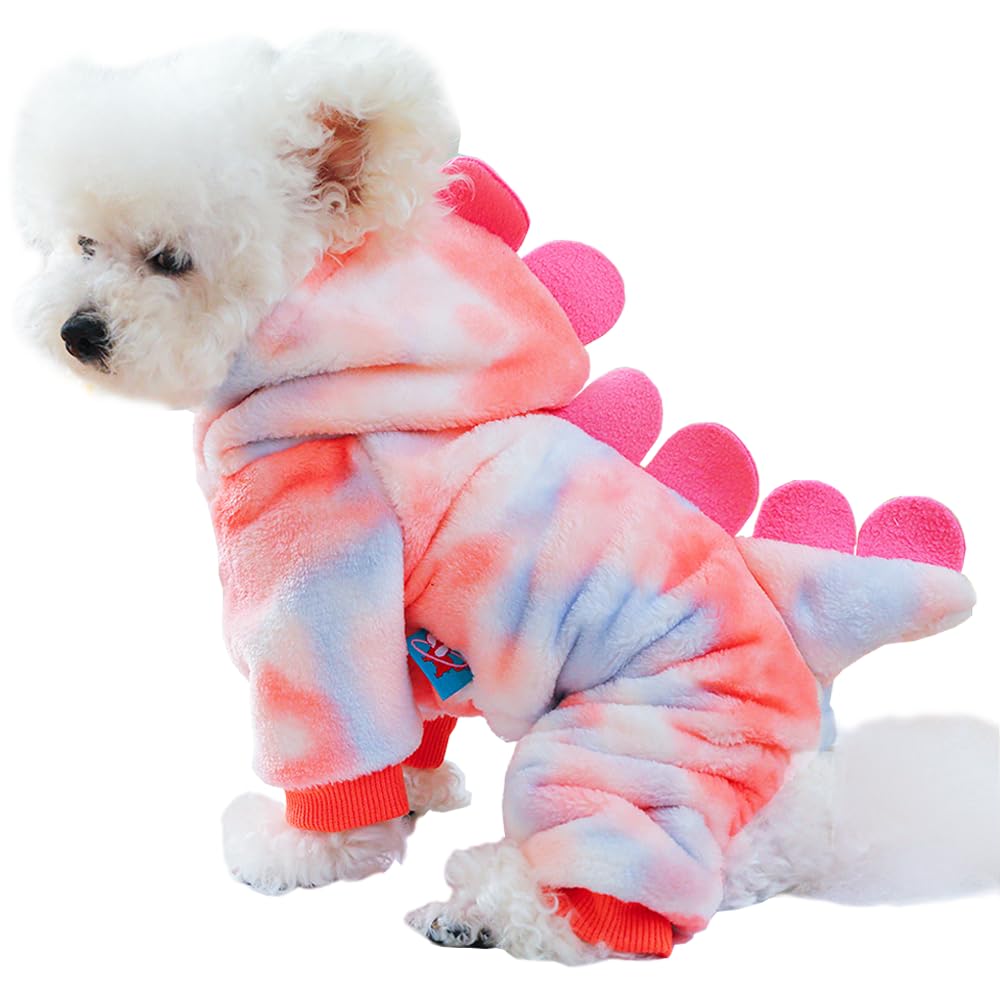 Anelekor Dinosaur Dog Clothes For Small Puppy Girl, Boy: Fleece Winter Puppy Coat With Leash Ring, Cat Costume For Cold Weather,