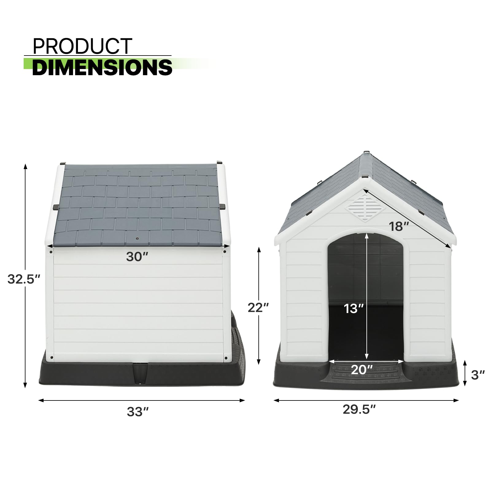Magshion Dog House, Outdoor Indoor Dog House Puppy Shelter Water Resistant, Plastic Dog Houses For Small Medium Dogs, Dark Gray