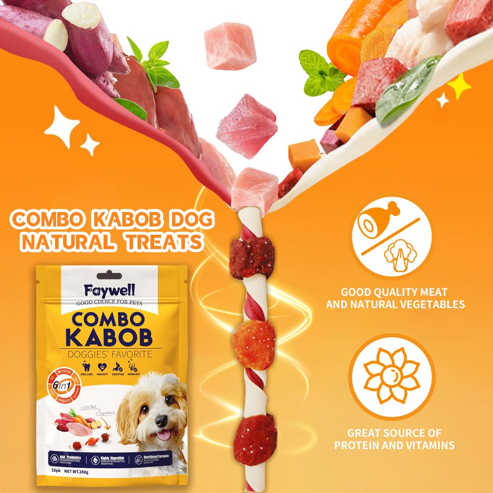 FAYWELL - Combo Kabob Dog Natural Treats, Rich in Protein & Vitamins & Probiotics, Supports Oral Health, Digestible (5pk)