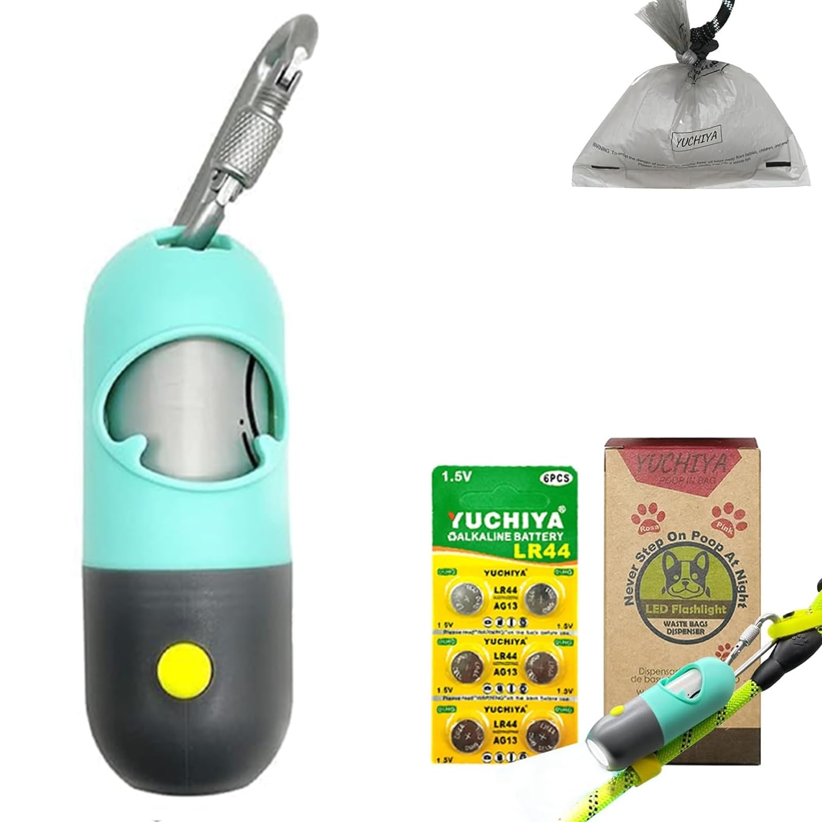 Dog Poop Bags Holder With Led Flashlight|Pet Waste Bags Dispenser For Leash|Doggie Potty Bags Container With Leak-Proof Pet Tras