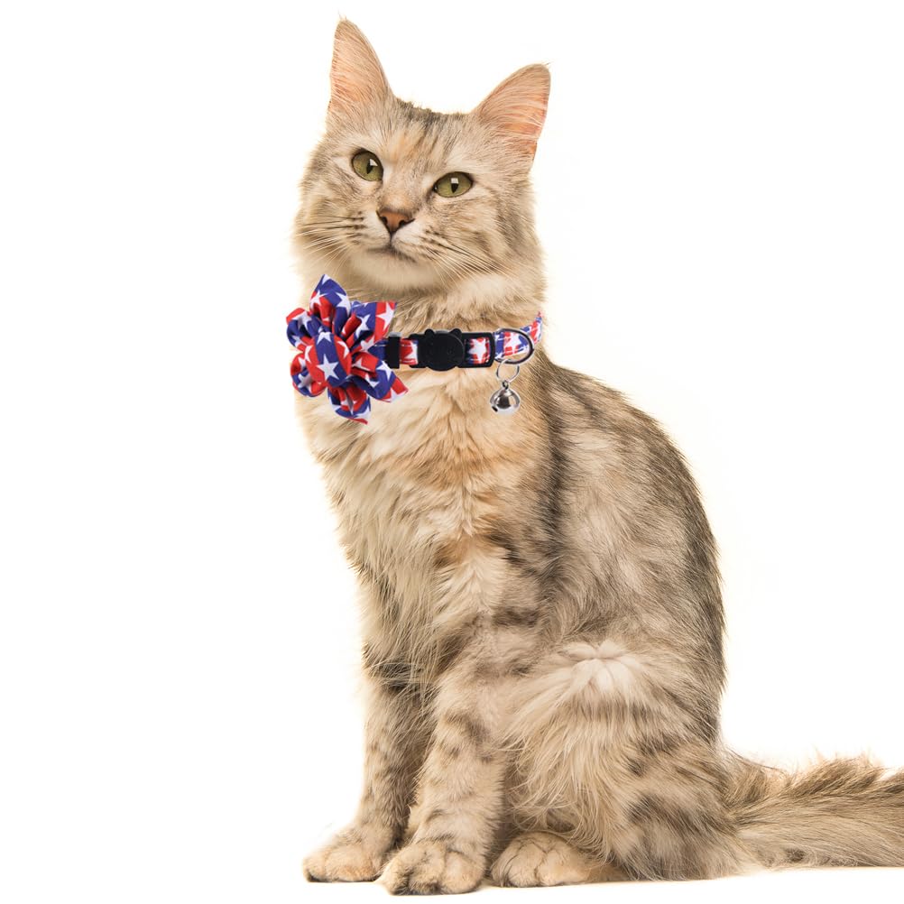 Lamphyface American Flag Cat Collar With Bell Sunflower Star Adjustable 4Th Of July Breakaway Cat Kitten Collars For Independenc