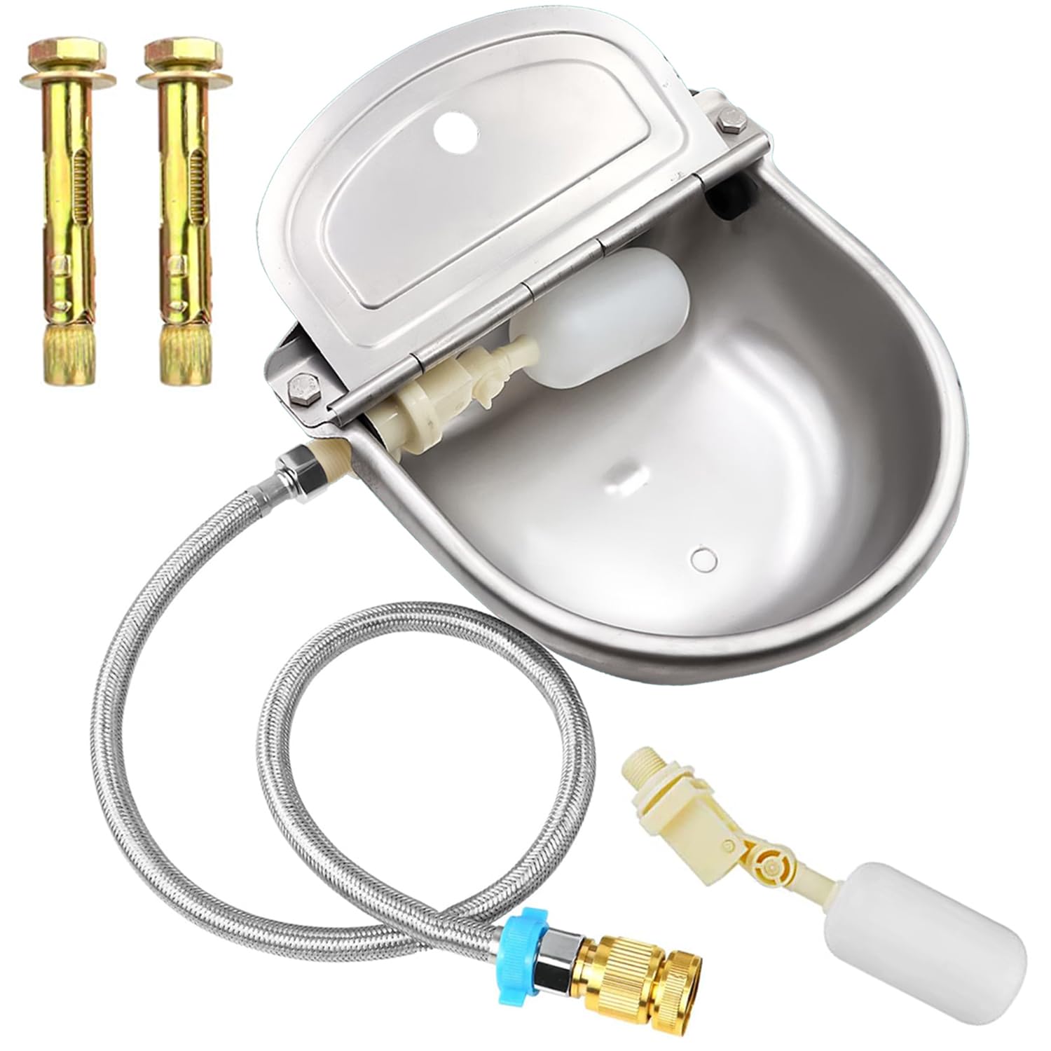 Automatic Dog Water Bowl Dispenser with Float Valve, 304 Stainless Steel Livestock Water Dispenser for Dog Horse Goat Pig Cow Li