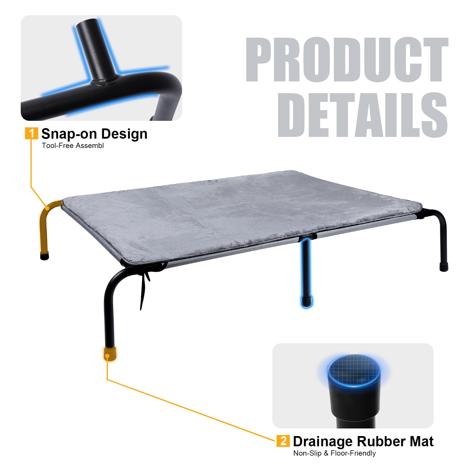 Outdoor Dog Elevated Bed For Large Dogs With Plush Mat, Durable Washable Raised Dog Beds, Indestructible Cooling Dogs Beds, Chew