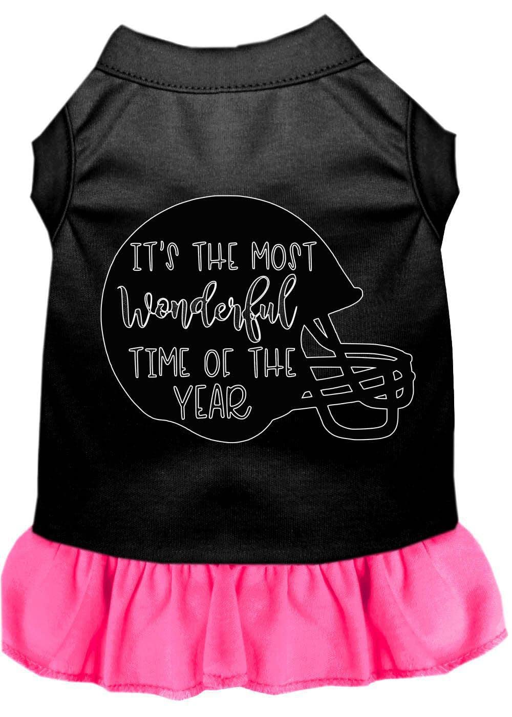 Pet Dog & Cat Dress Screen Printed, "Most Wonderful Time of the Year (Football)" Bright Pink LG (10-14 lbs.)