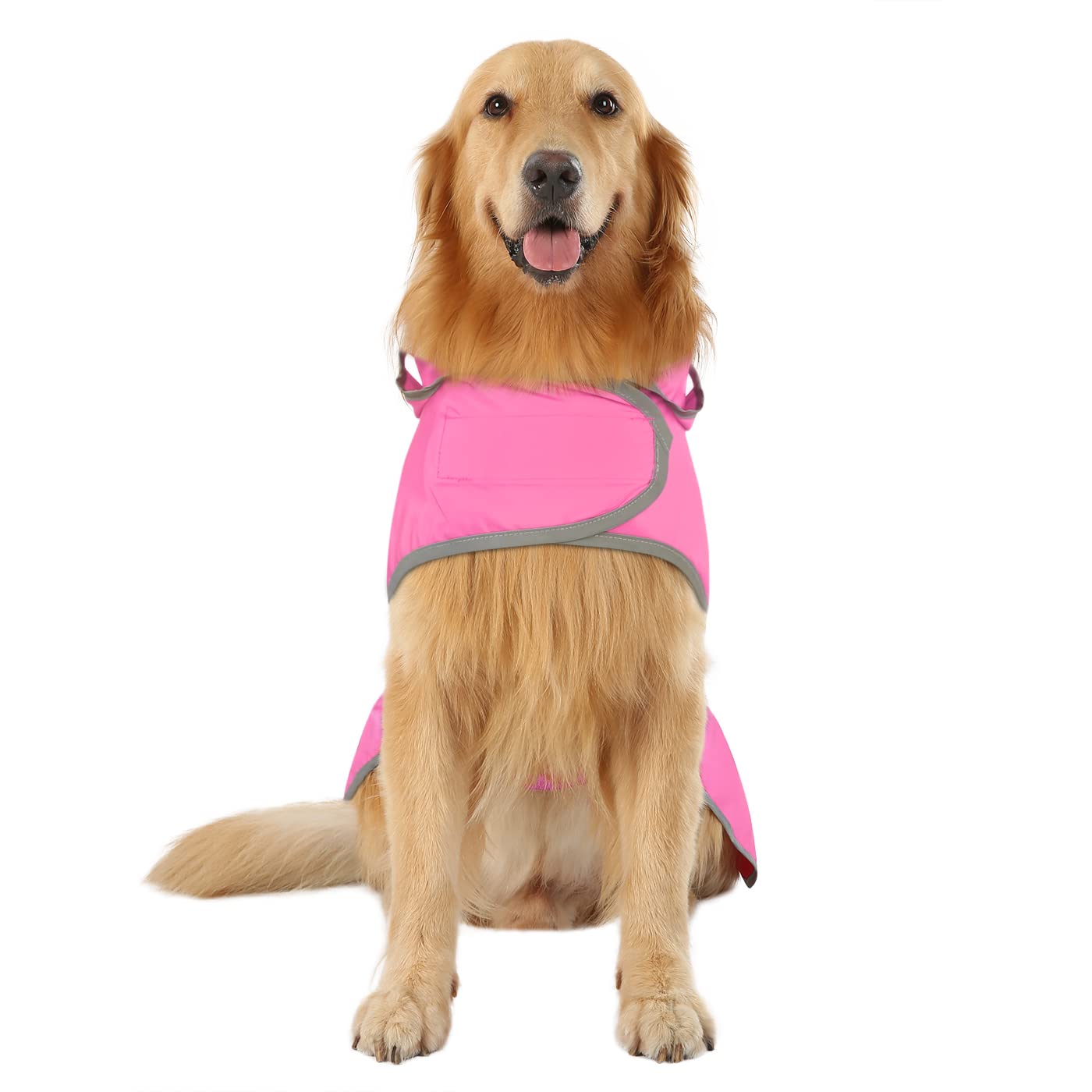 Hde Dog Raincoat With Clear Hood Rain Jacket Poncho For Small Medium Large Dogs Pink - L