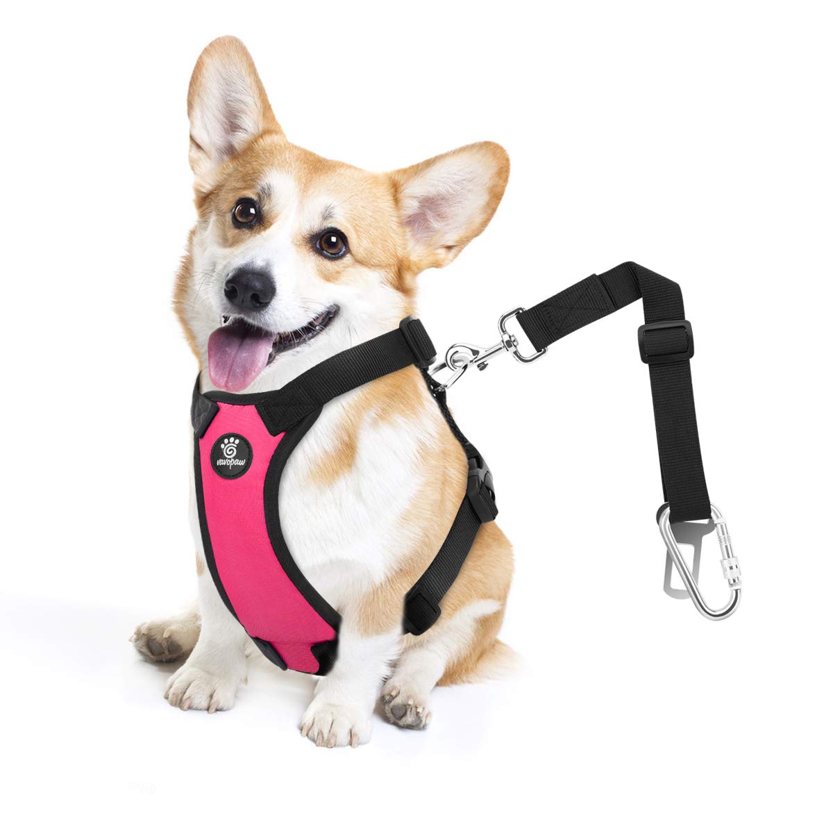 Vavopaw Dog Vehicle Safety Vest Harness, Adjustable Soft Padded Mesh Car Seat Belt Leash Harness With Travel Strap And Carabiner For Most Cars, Small Size, Magenta