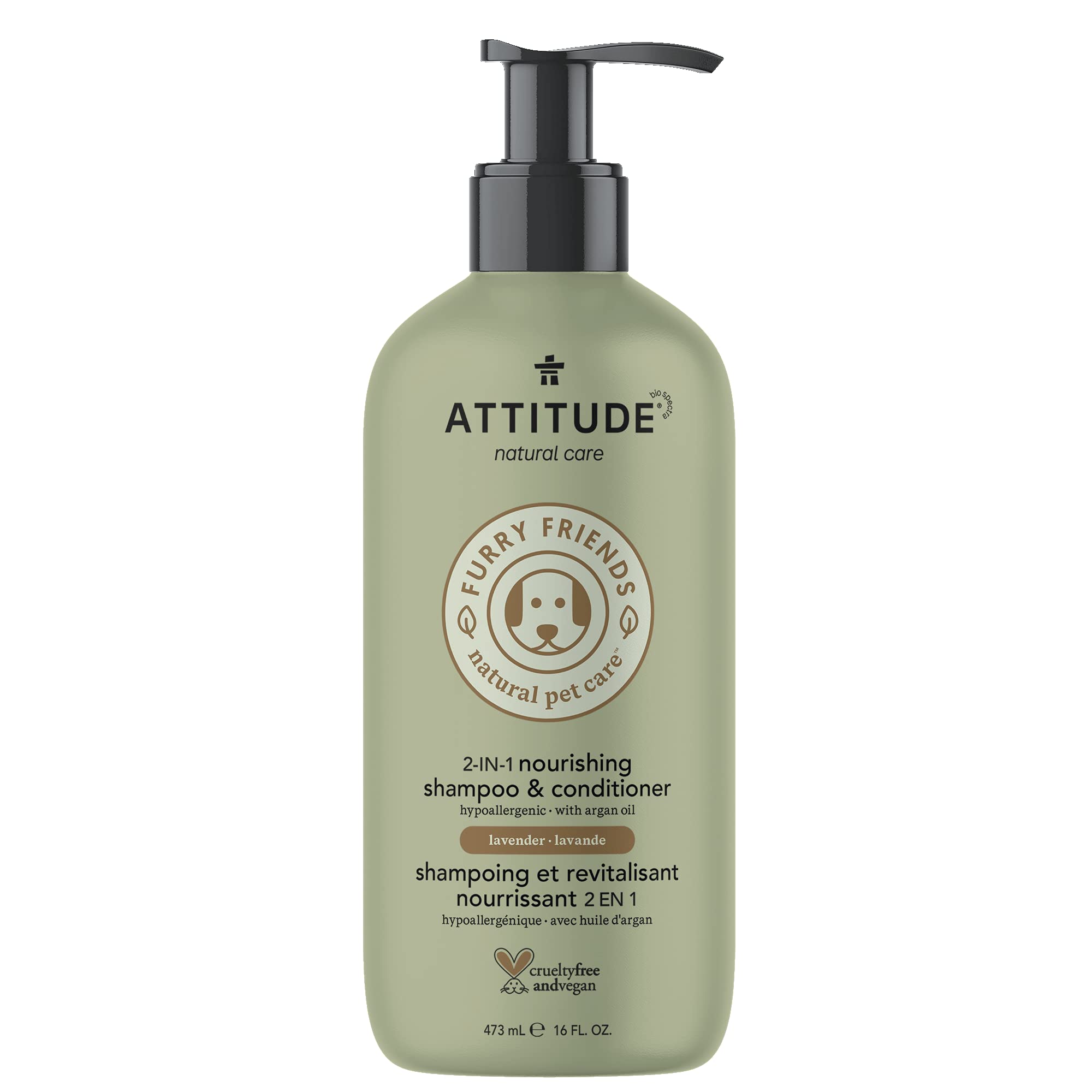 Attitude 2In1 Nourishing Shampoo And Conditioner For Cat & Dog, Vegan And Cruelty-Free, Lavender & Argan Oil, 16 Fl Oz