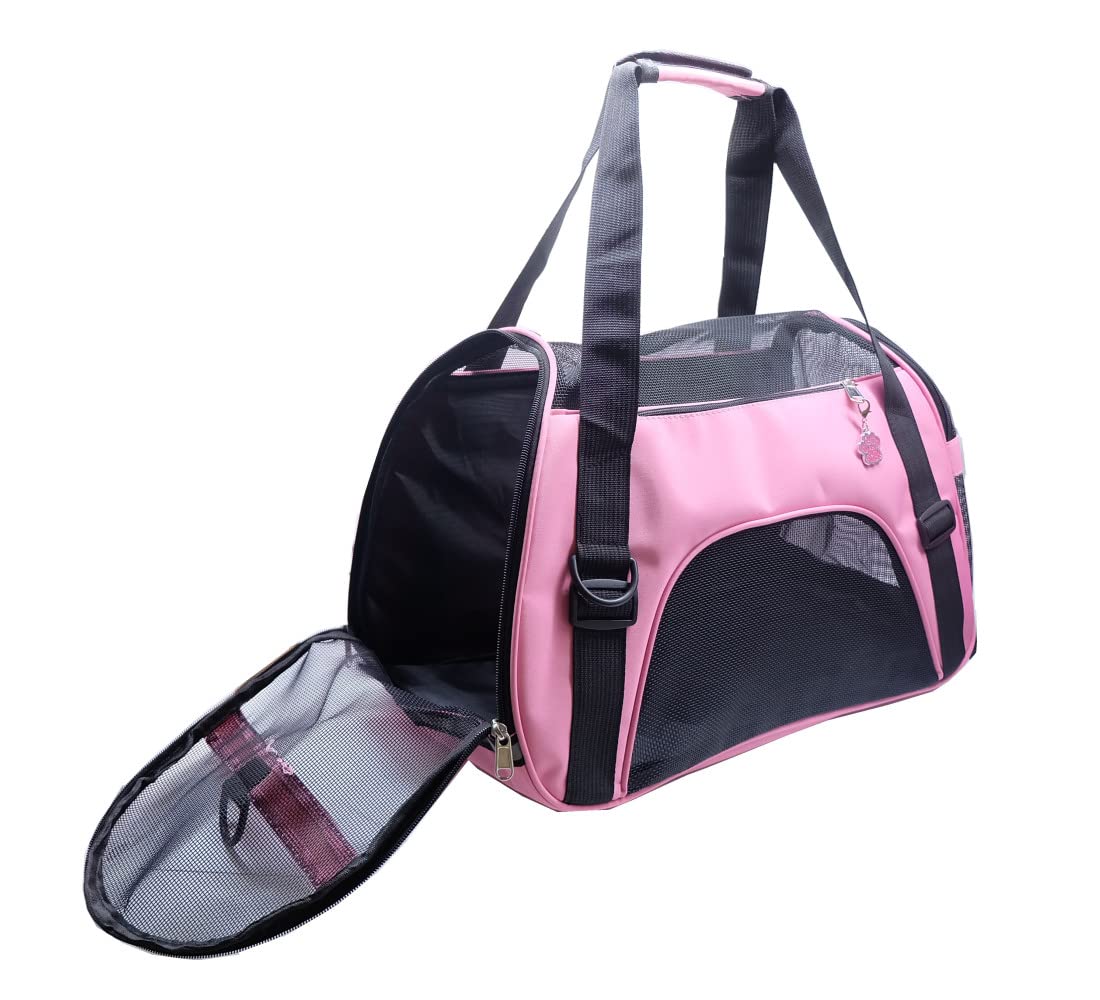 Zanesun Cat Carrier,Soft-Sided Pet Travel Carrier For Cats,Dogs Puppy Comfort Portable Foldable Pet Bag Airline Approved (Medium-Lightpink)