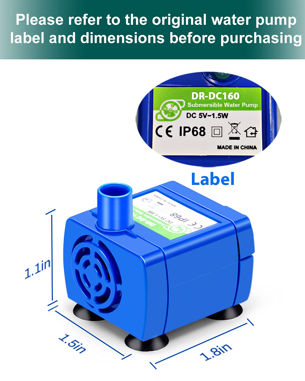 Cat Water Fountain Pump,Pet Fountain Pump Replacement Pump Dr-Dc160 Motor For 360?tainless Steel Cat Fountain And Cupcake Ceramic Cat Drinking Fountain(No Led Light)
