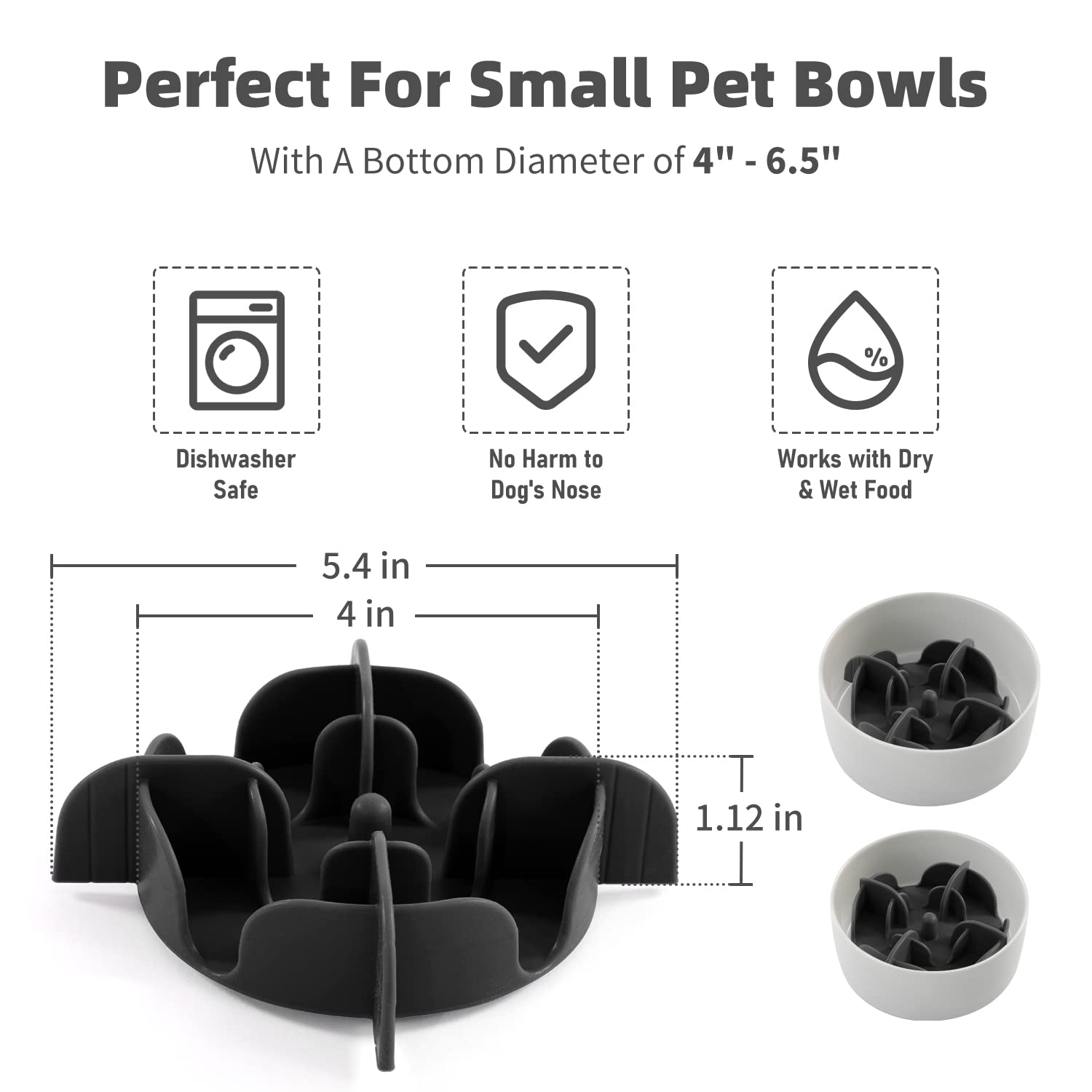 Jaoul Slow Feeder Insert - Cuttable Dog Bowl Insert With Octopus Suction Cups For Small & Medium Breed Dogs (Black)