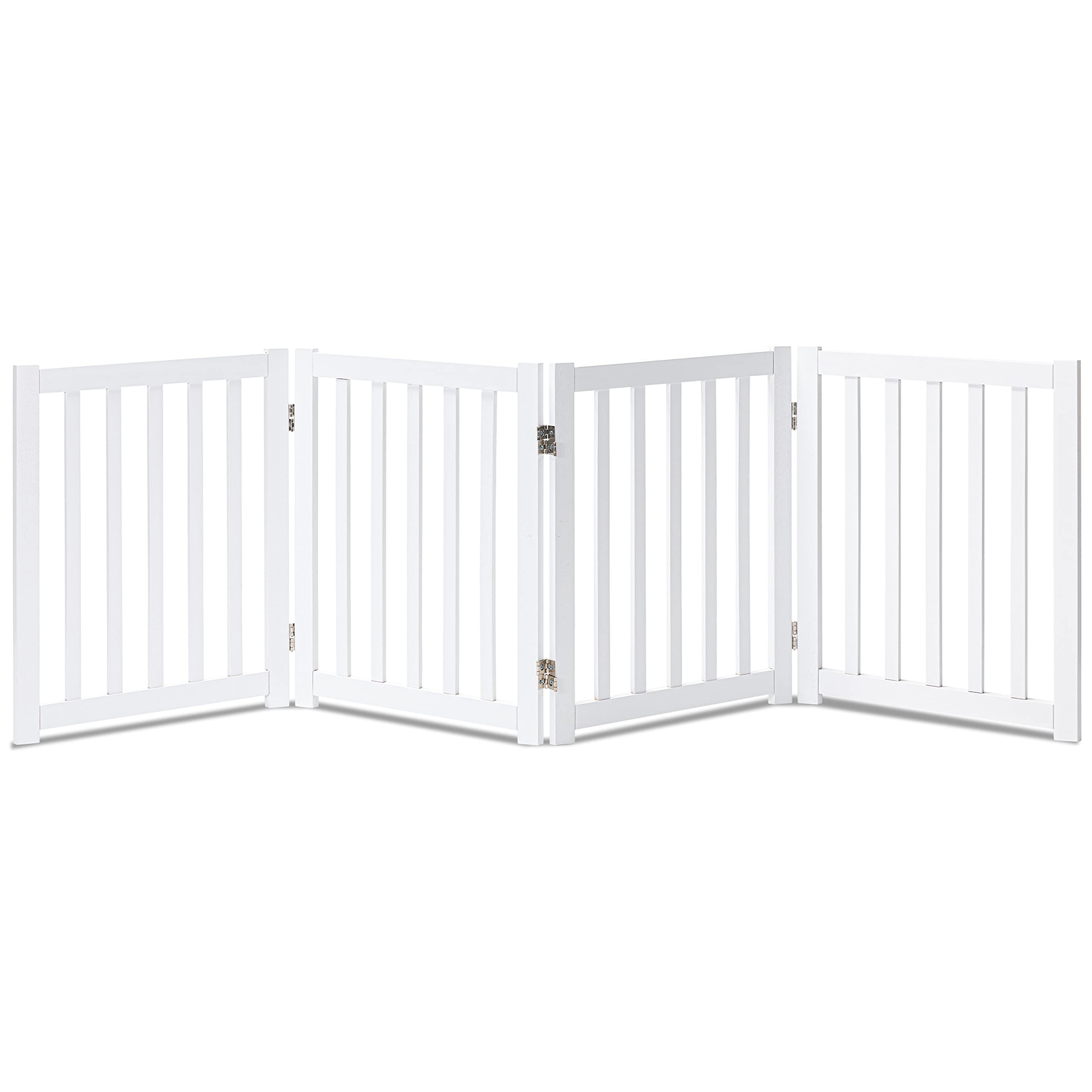 Lzrs Solid Hardwood Freestanding Pet Gate,Wooden Dog Gates For Doorways,Nature Wood Dog Gates For The House,Dog Gate For Stairs,Freestanding Indoor Gate Safety Fence,White,24' Height-4 Panels