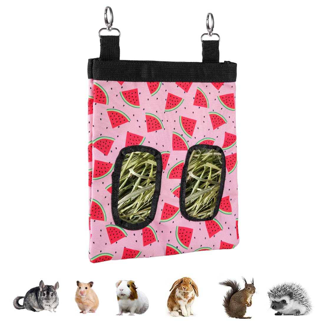 Dzwlkj Guinea Pig Hay Feeder, 2 Pack, 11 X 9 X 1(S) / 13 X 11 X 2(M) Inches, Lightweight, Foldable, Watermelon