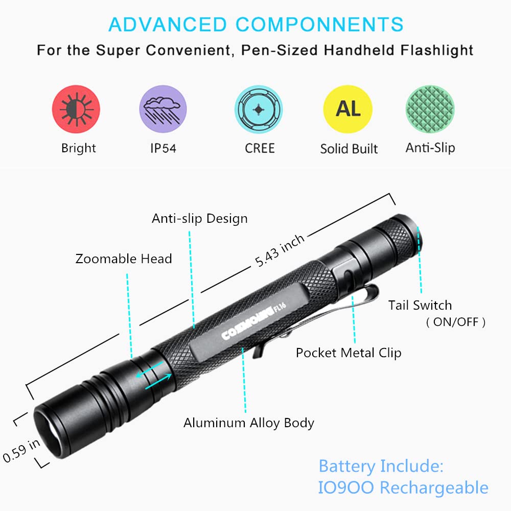 COSMOING UV Flashlight Rechargeable, 395nm Ultraviolet, Zoomable Blacklight Detector for Pet Urine, Cat Dog Stains, Scorpion, Be