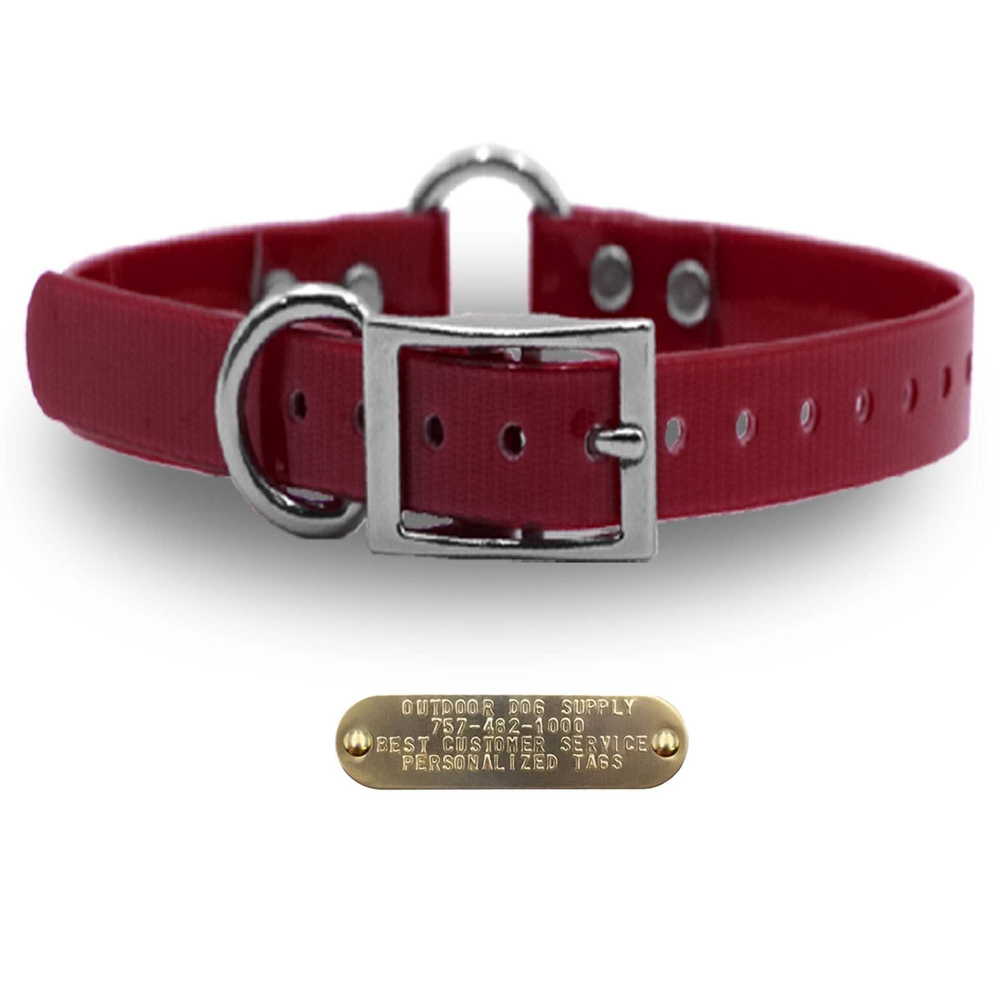 Outdoor Dog Supply'S 1' Wide Solid Ring In Center Dog Collar Strap With Custom Brass Name Plate (21' Long, Black)