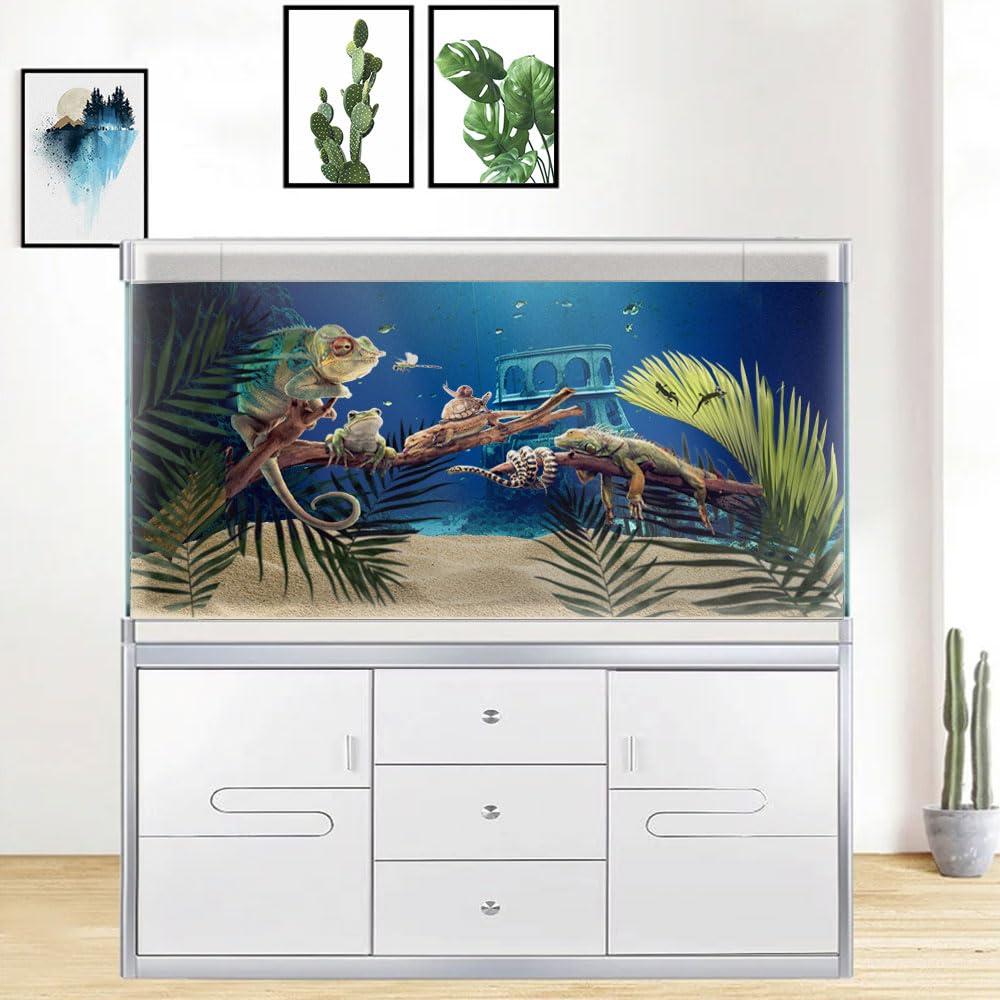 Dtekoj 48X24IN Natural Underwater Aquarium Background, Pictures 3D Fish Reef Fish Tank Decoration Background, with 8 EVA Double-
