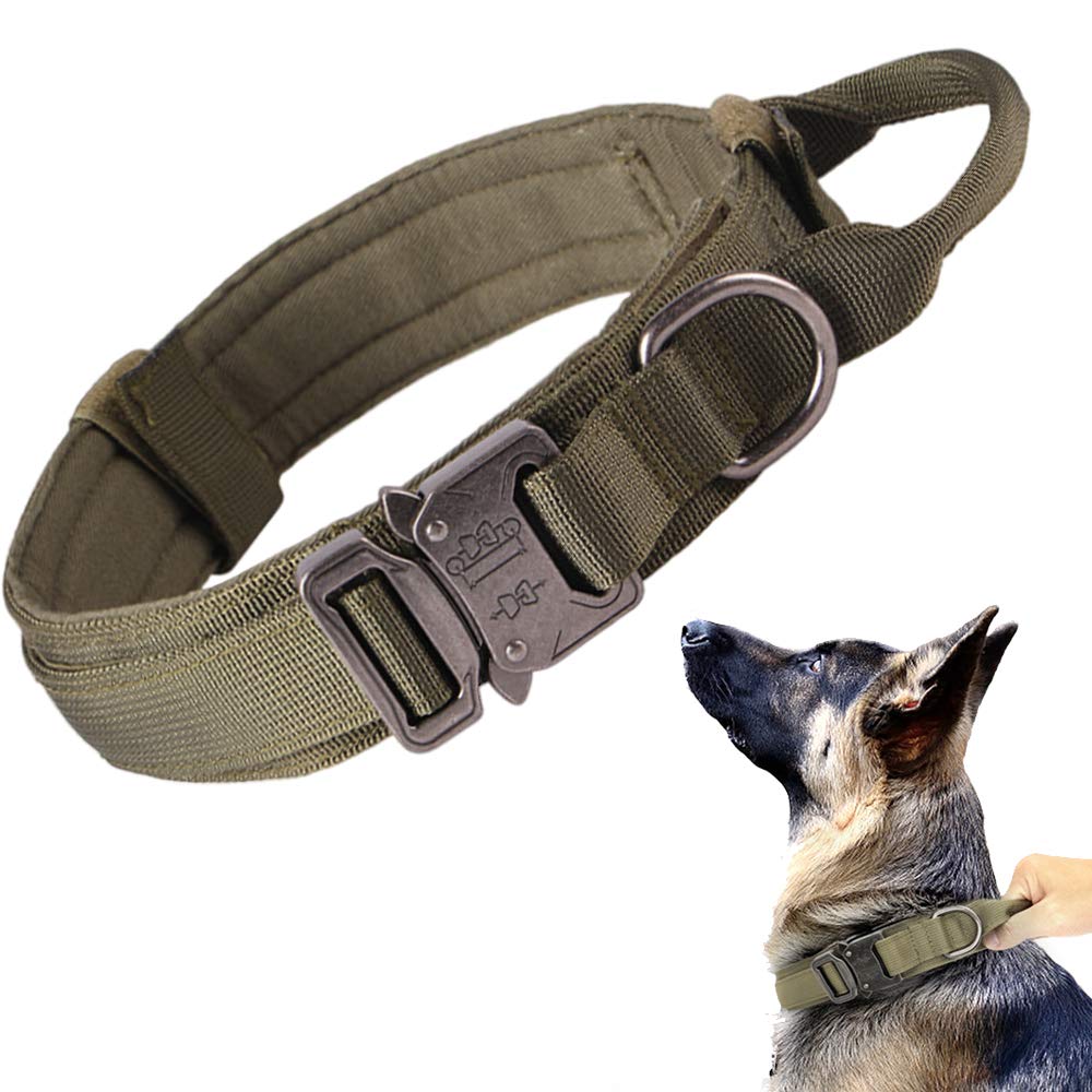 Tactical Dog Collar Military Dog Collar Adjustable Nylon Dog Collar Heavy Duty Metal Buckle With Handle For Dog Training (Green,Xxl)