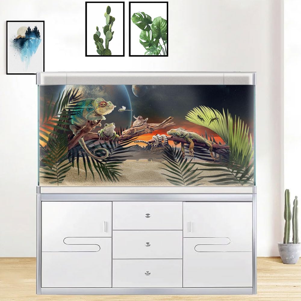 24X12IN Cosmic Aquarium Background, Cool Parallel Space Themed Fish Tank Background, Tropical Desert Terrarium Background with 8