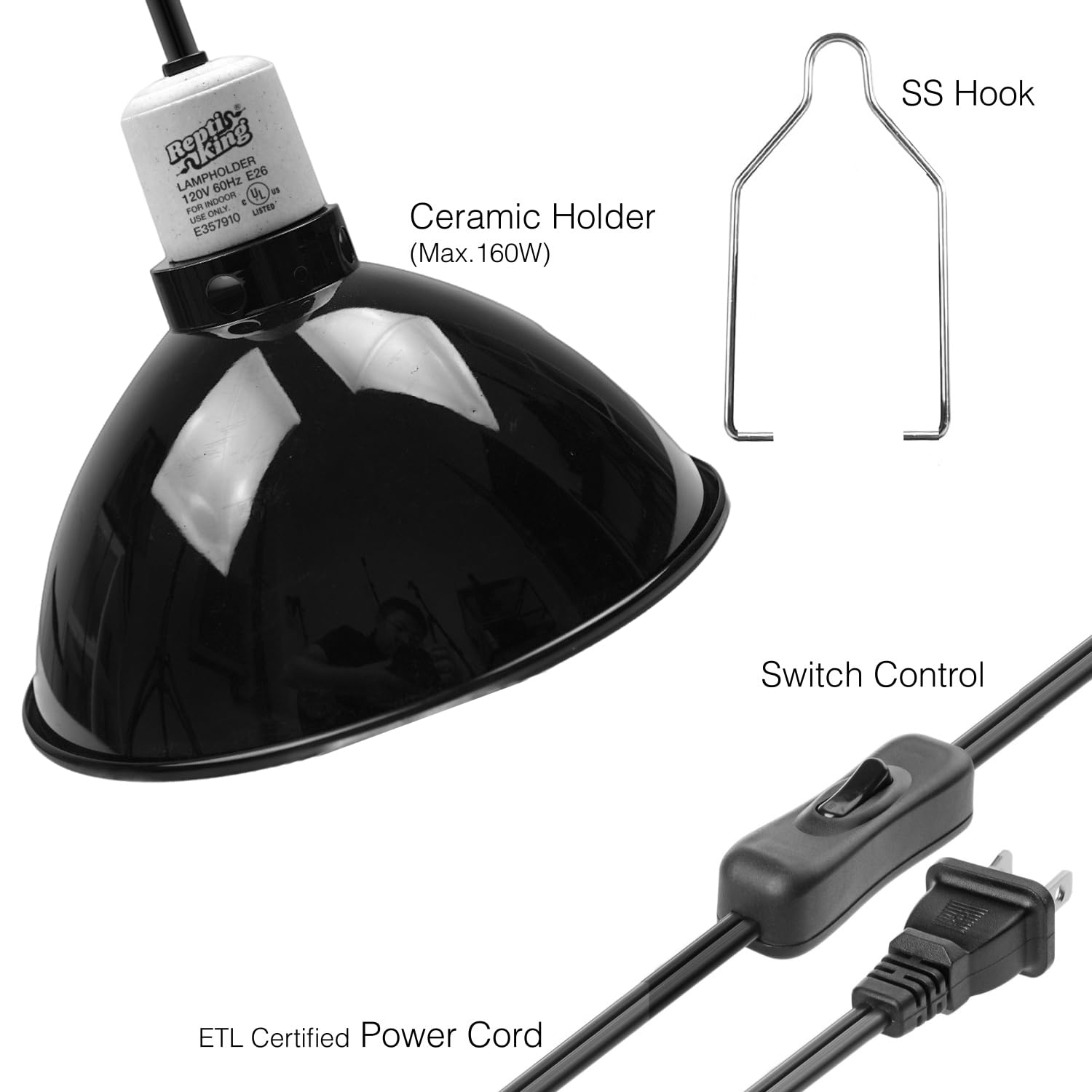 ReptiKing Reptile Light Fixture, 8.5'' Reptile Dome for Reptile Light/Heat Lamp/Ceramic Heat Emitter, 1-Pack 8.5 Inch Standard L